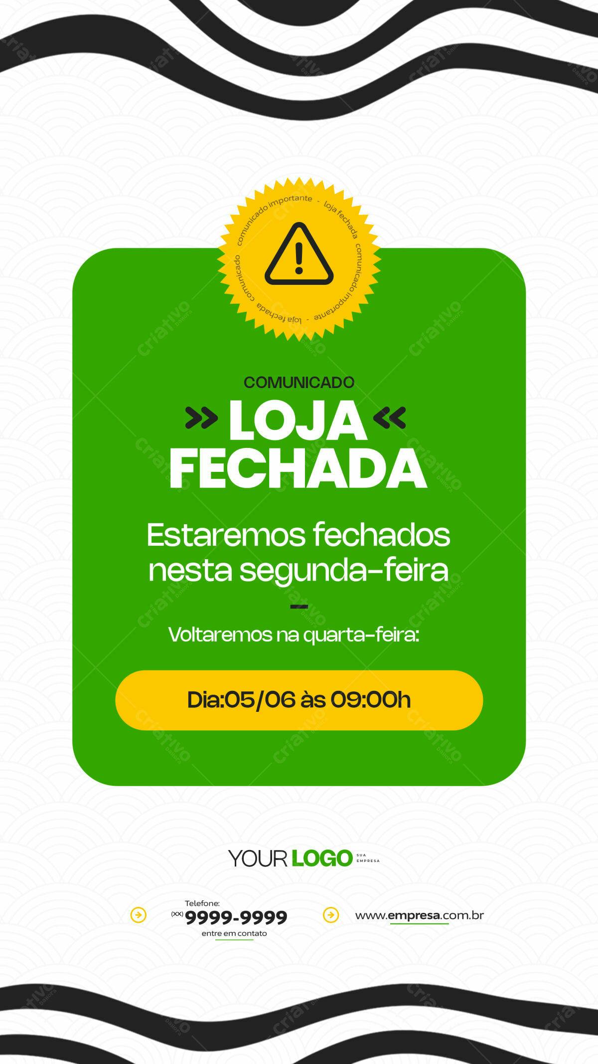 Comunicado Loja Fechada PSD Editável
