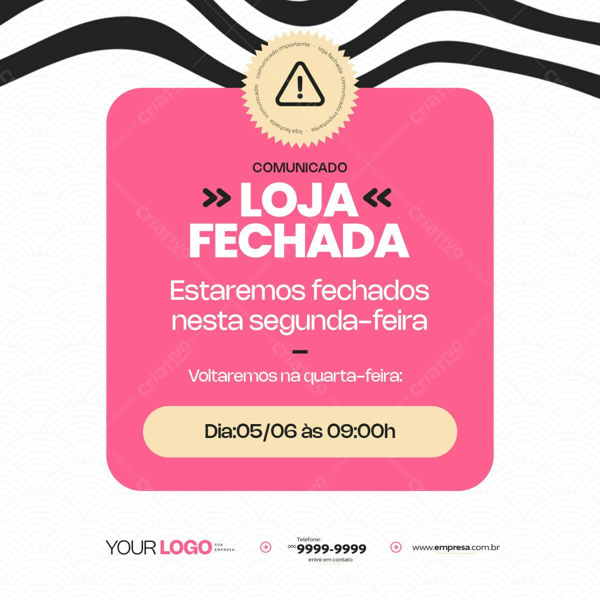 Comunicado Loja Fechada PSD Editável