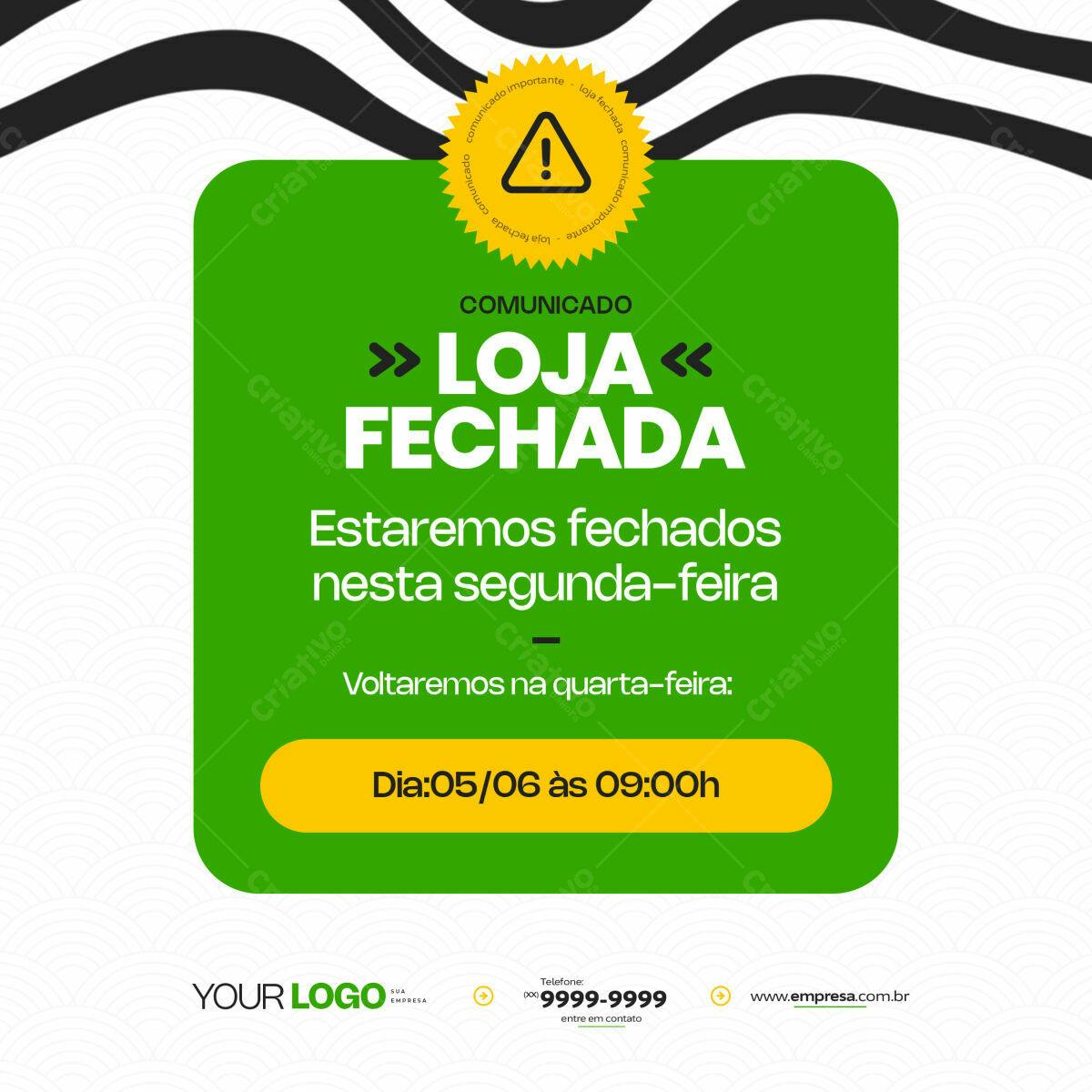 Comunicado Loja Fechada PSD Editável