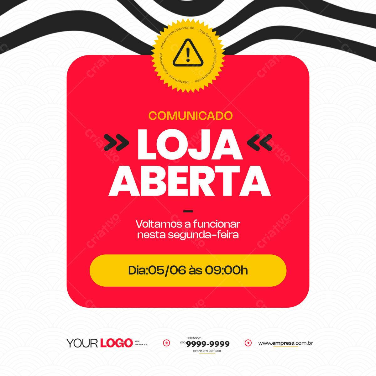 Comunicado Loja Aberta PSD Editável