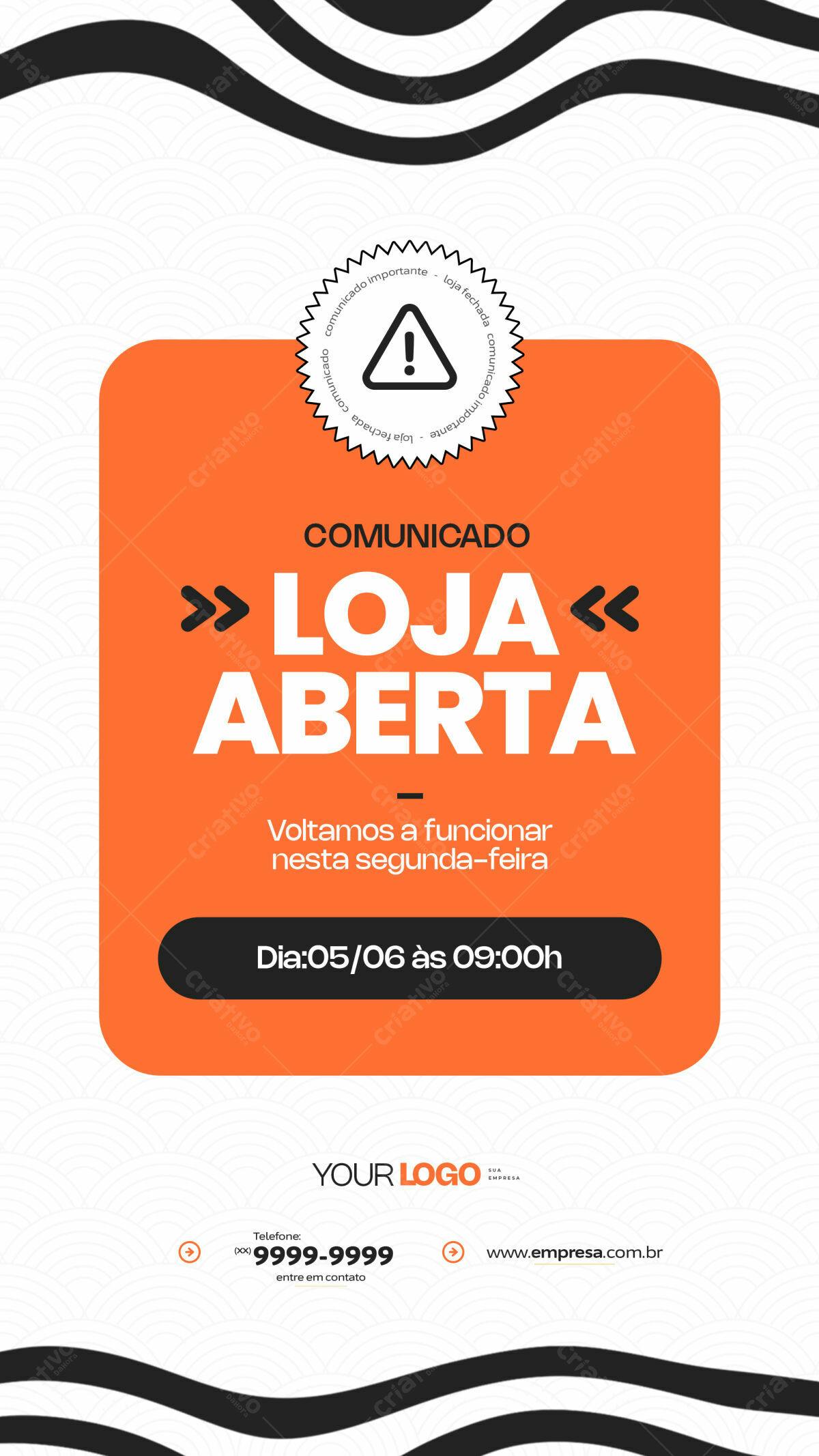 Comunicado Re-abertura Loja PSD Editável