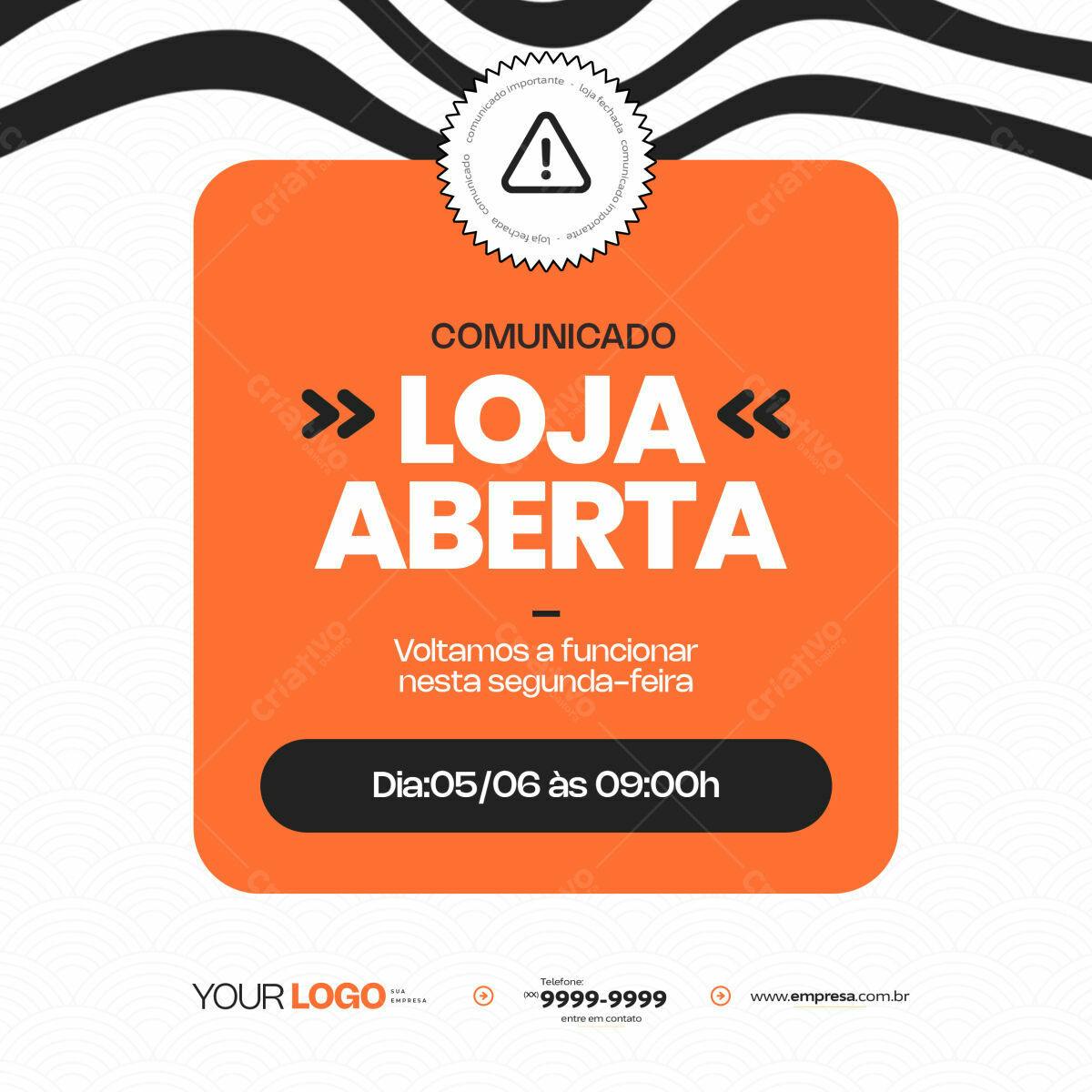 Comunicado Loja Aberta PSD Editável