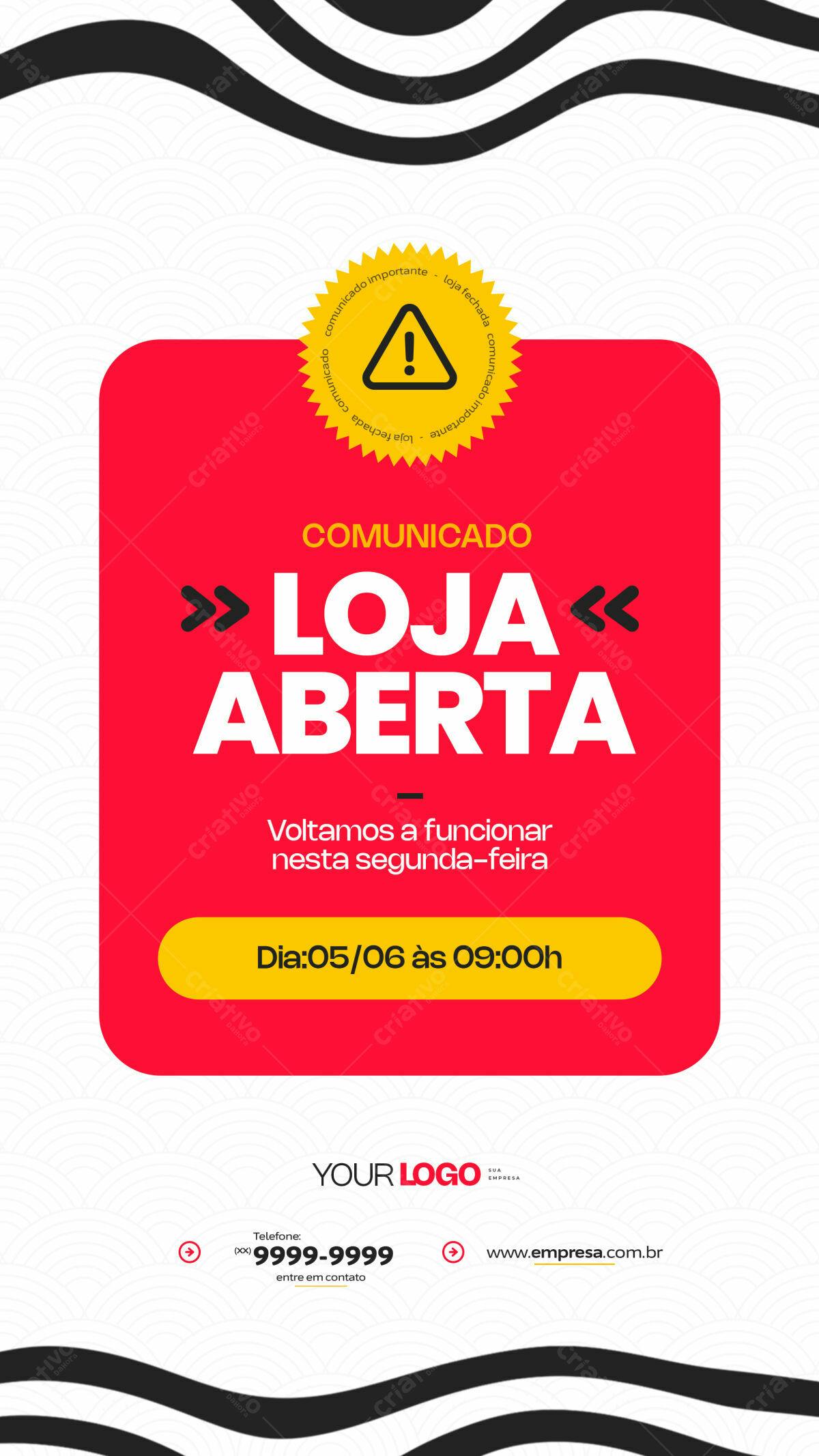 Comunicado Re-abertura Loja PSD Editável