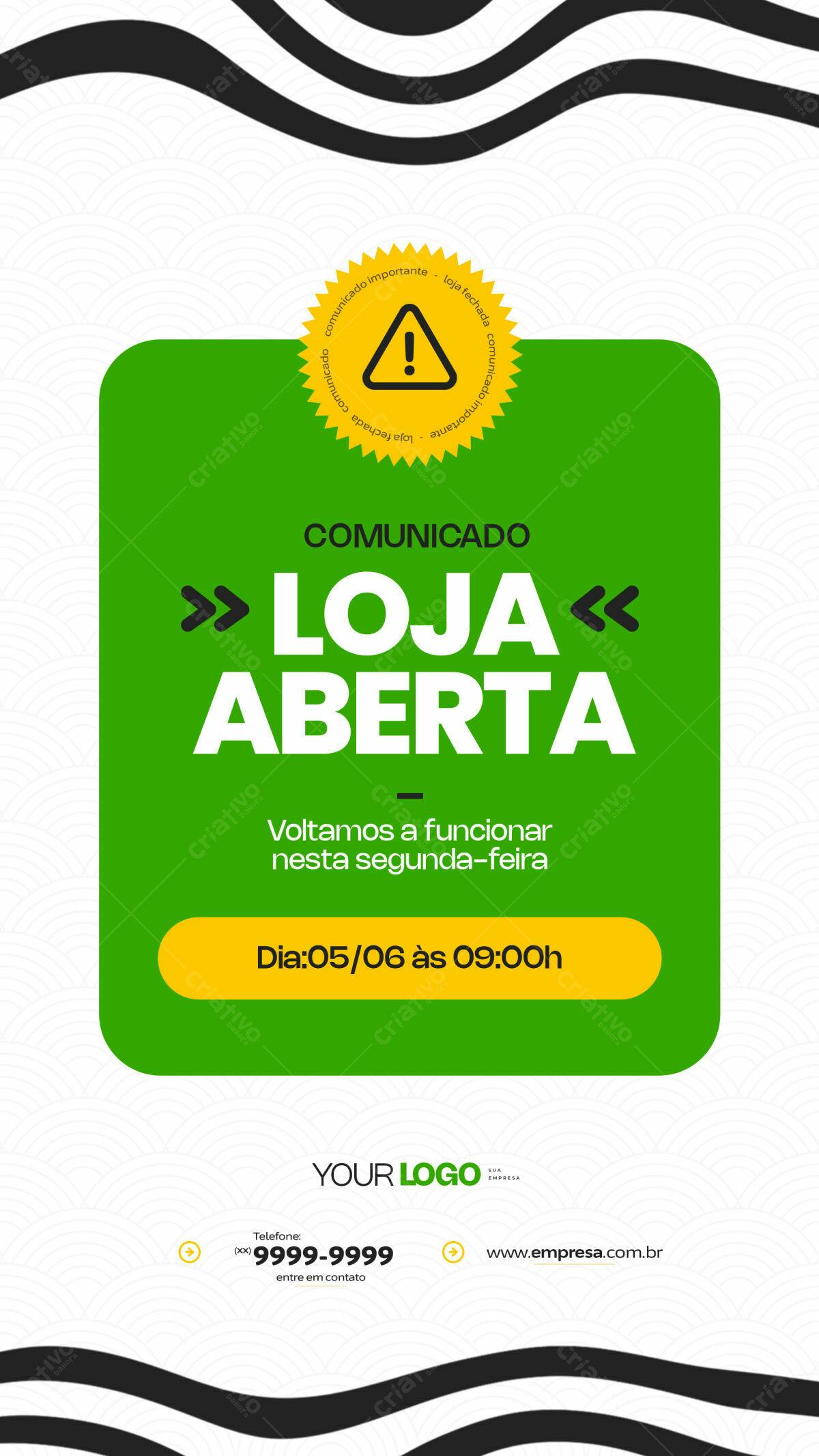 Comunicado Loja Aberta PSD Editável