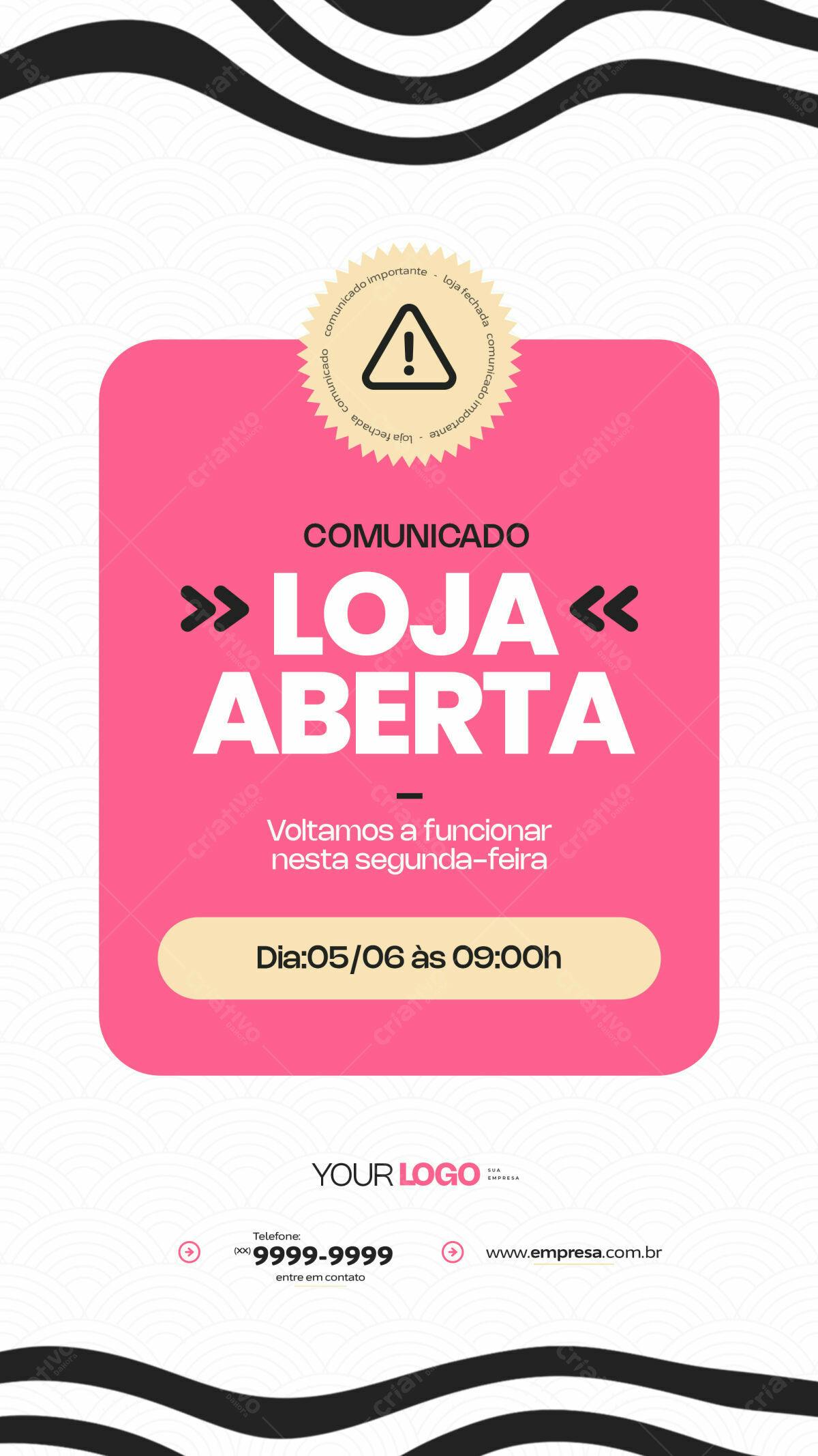 Comunicado Re-abertura Loja PSD Editável