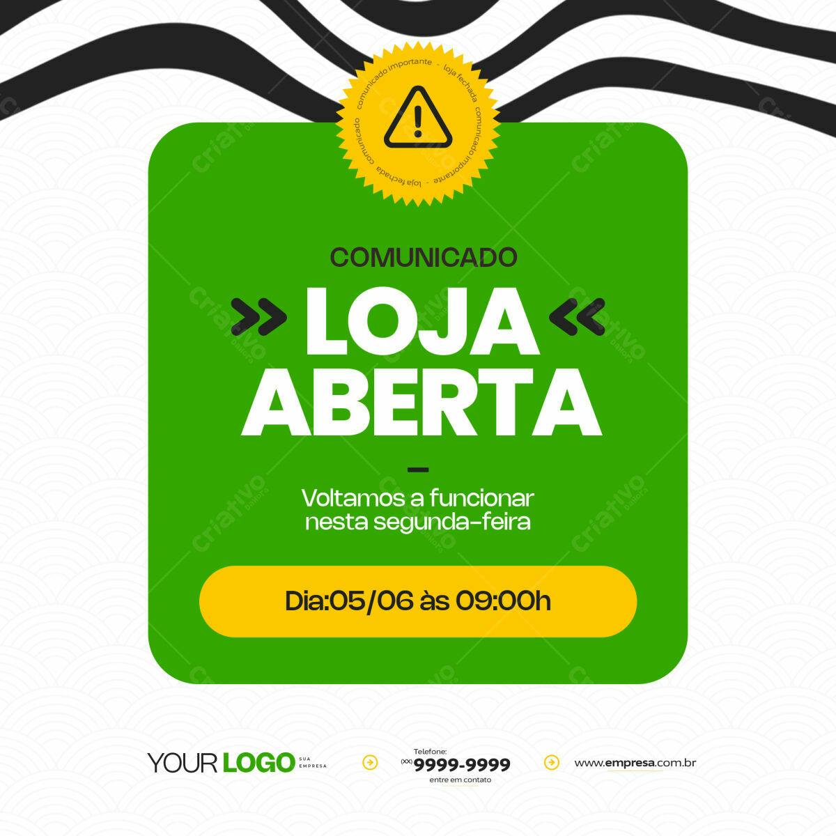 Comunicado Loja Aberta PSD Editável