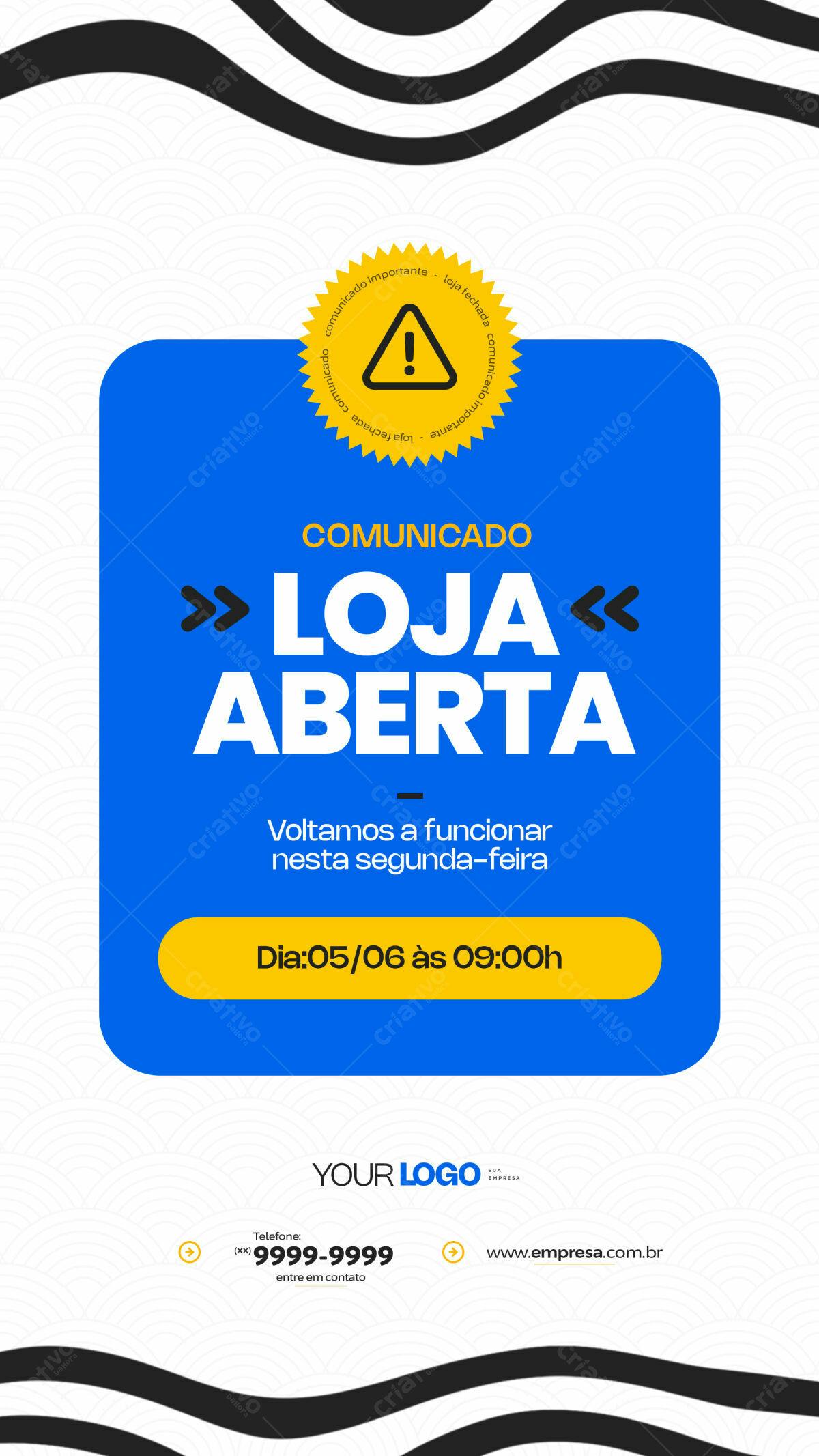 Comunicado Loja Aberta PSD Editável