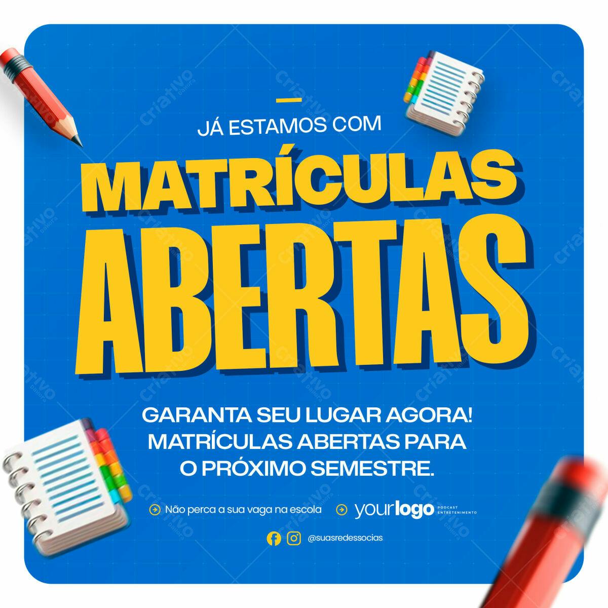 Post para Matrículas Abertas PSD Editável