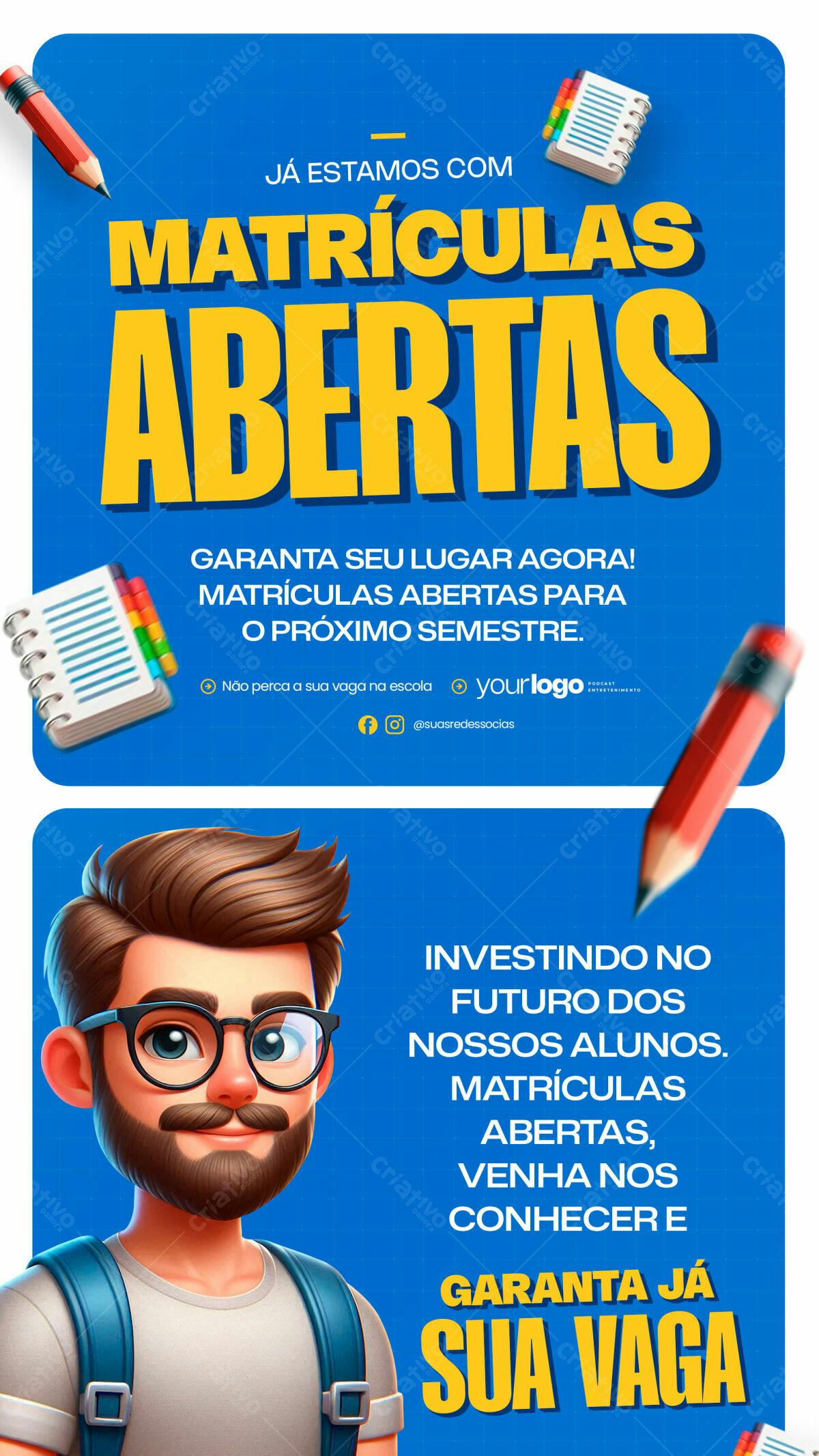 Post de Matrículas Abertas PSD Editável