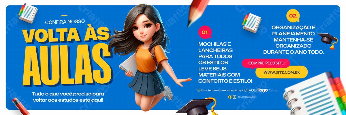 Banner Volta às Aulas PSD Editável