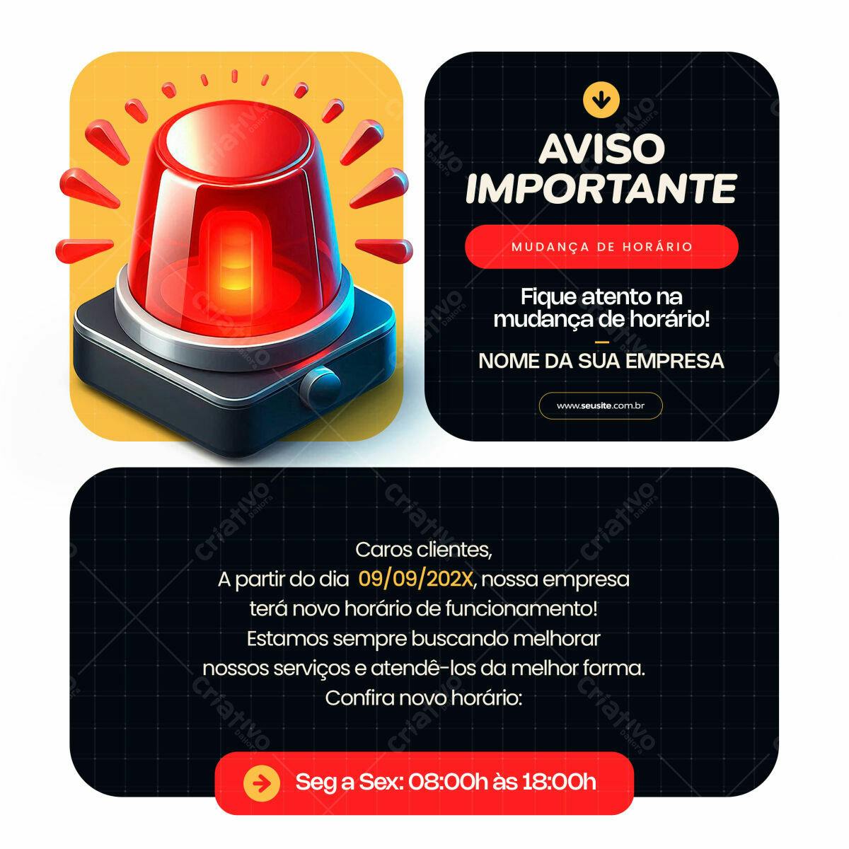 Post de Redes Sociais Mudança de Horário PSD Editável