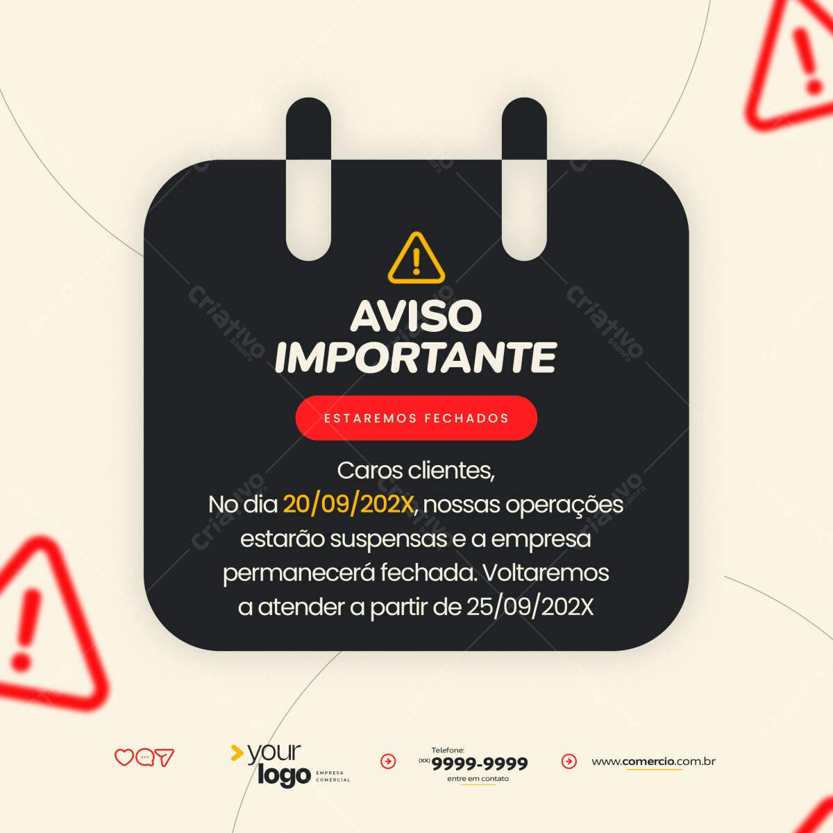 Post de Aviso Fechando Empresa PSD Editável