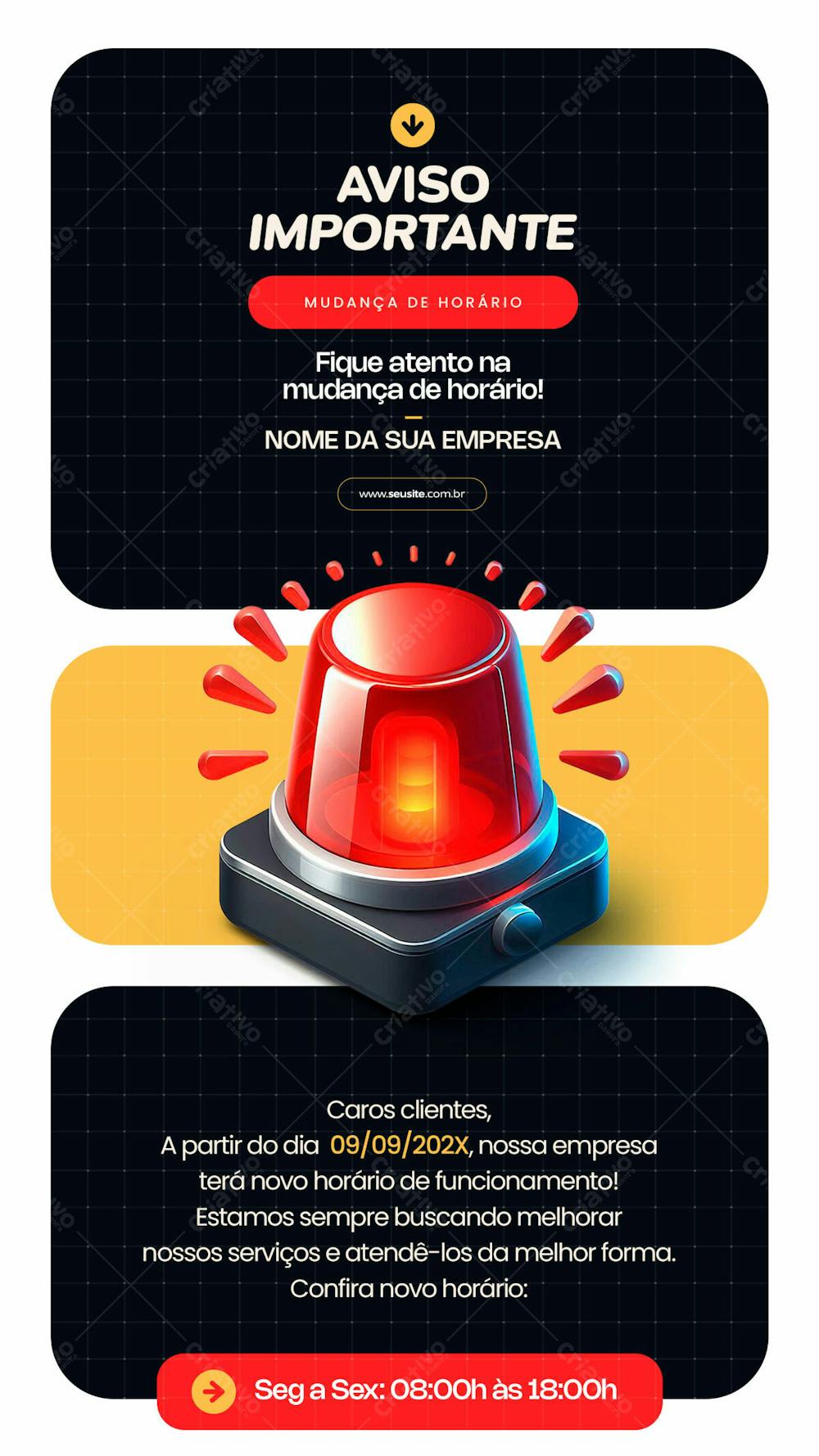 Aviso Importante Para Comunicar Que Nosso Horário Mudou, Fique Atento