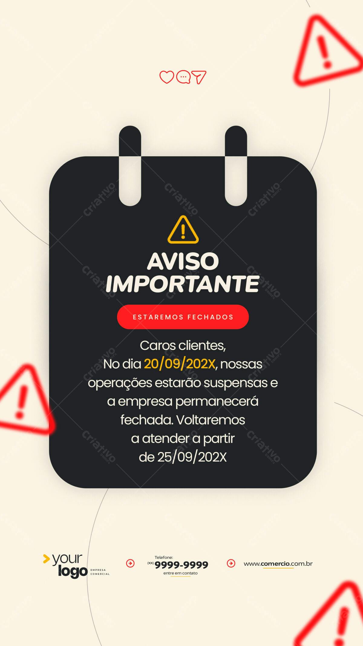 Aviso de Férias PSD Editável