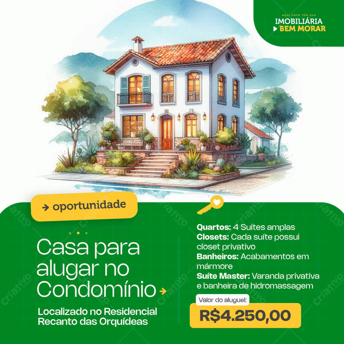 Flyer Casa para Alugar em Condomínio PSD Editável