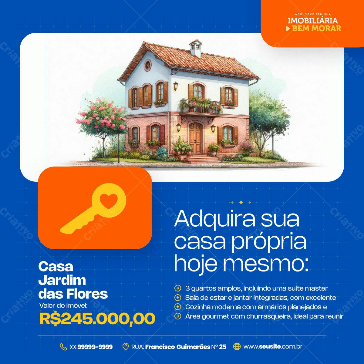 Flyer Imobiliária Casa Jardim das Flores PSD Editável
