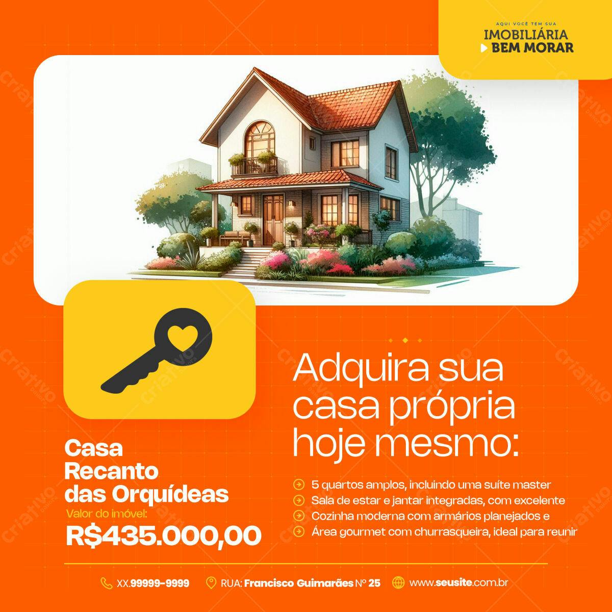Flyer Imobiliária Casa Recanto das Orquídeas PSD Editável