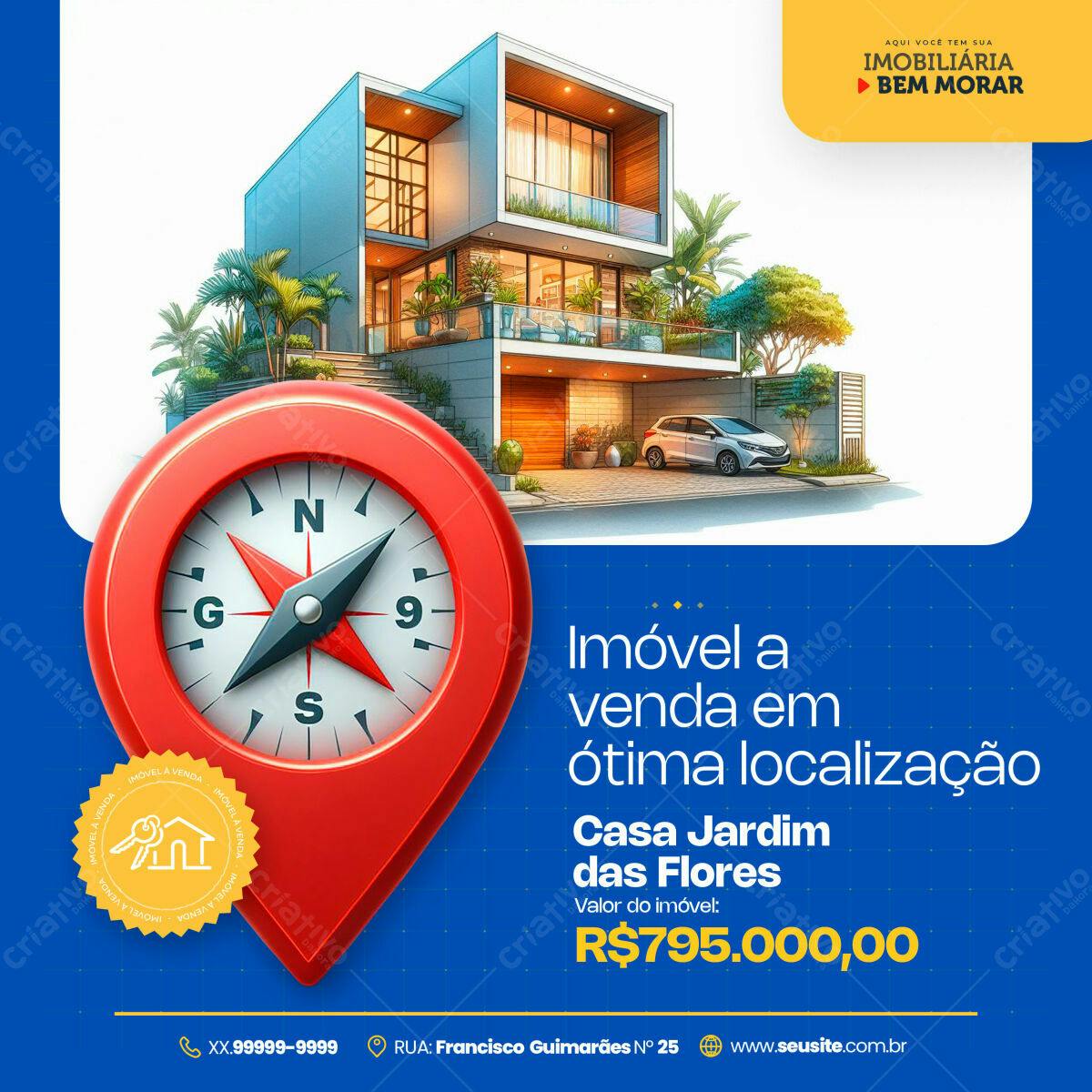 Flyer Imobiliário Casa Jardim das Flores PSD Editável