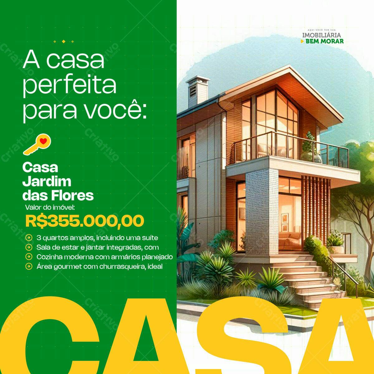 Postagem Imobiliária Casa Jardim das Flores PSD Editável