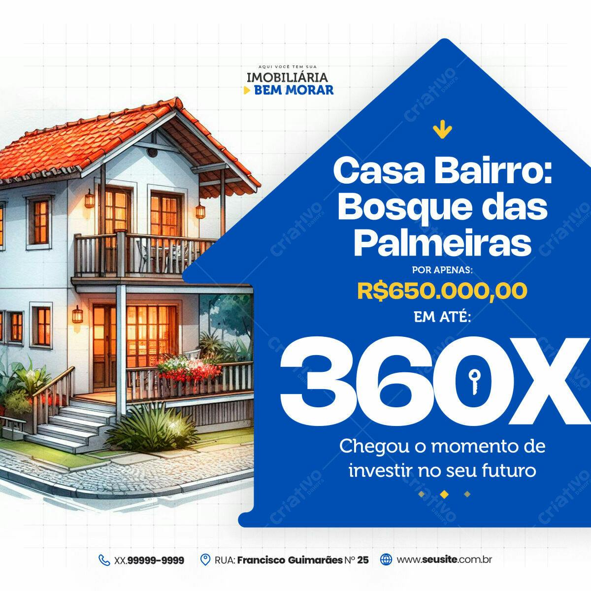 Flyer Imobiliário Casa Bosque das Palmeiras PSD Editável