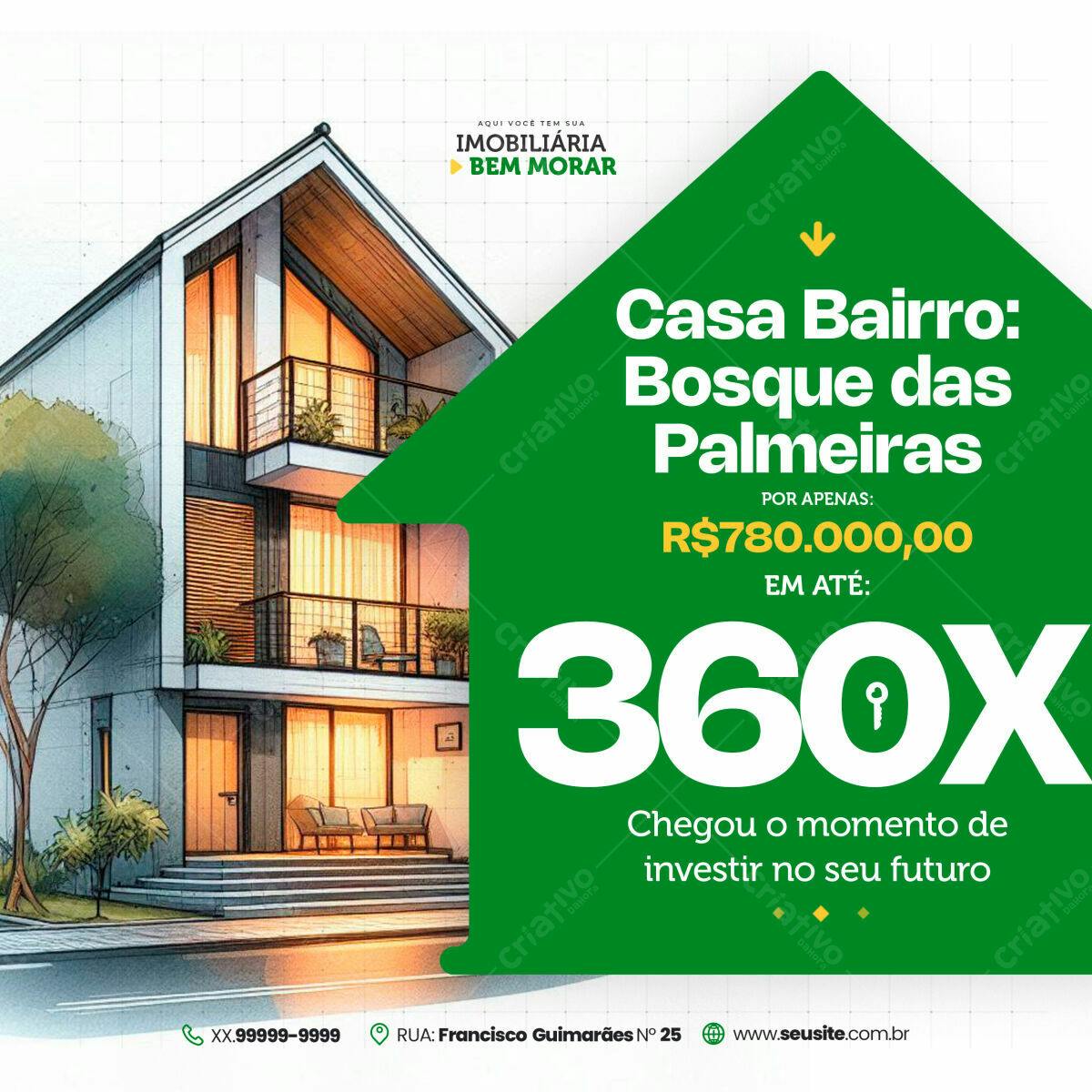 Flyer Imobiliário Casa Bosque das Palmeiras PSD Editável