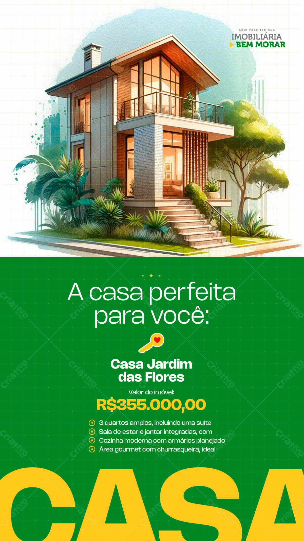Flyer Imobiliária Casa Jardim das Flores PSD Editável