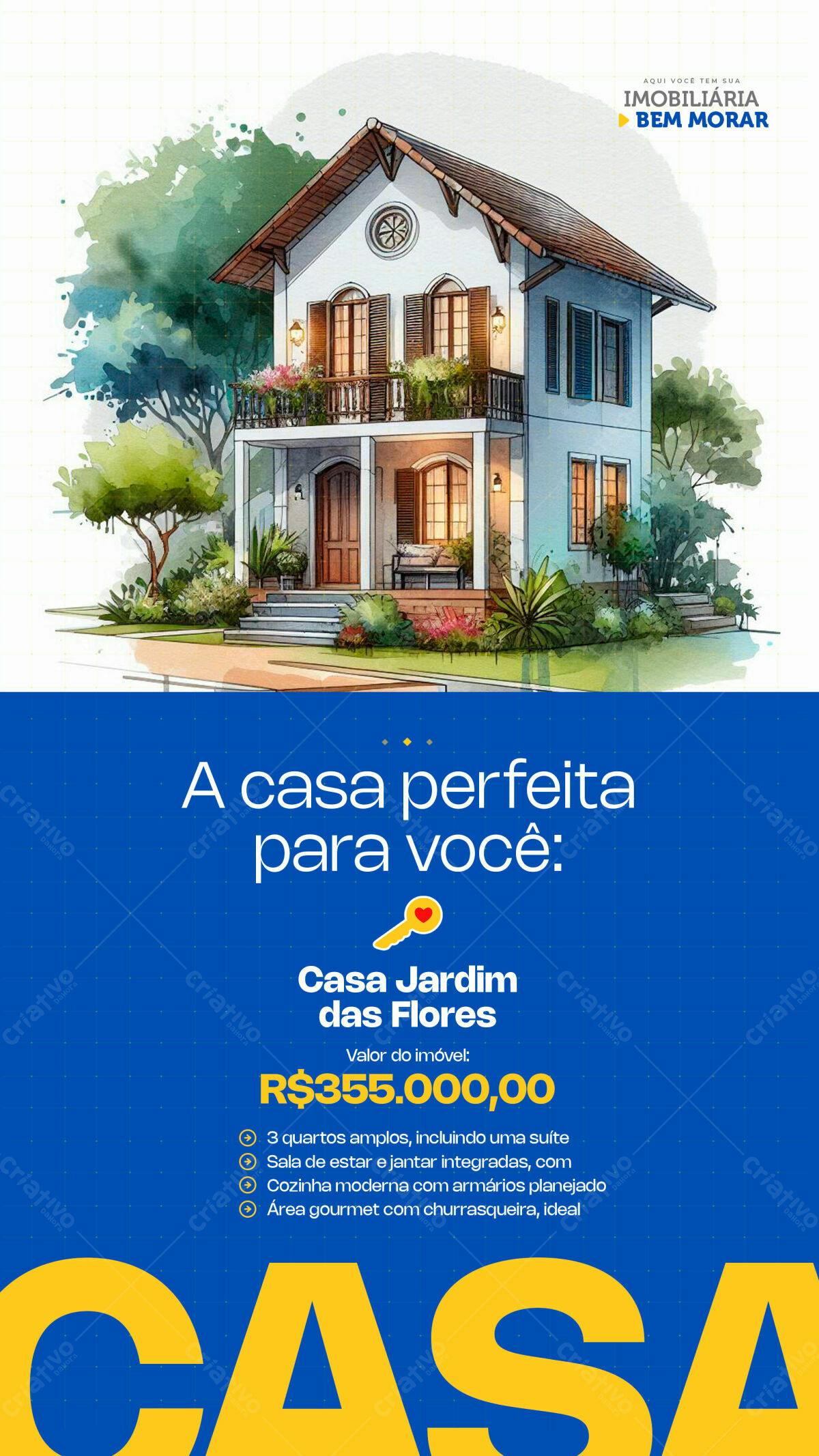 Flyer Imobiliária Casa Jardim das Flores PSD Editável