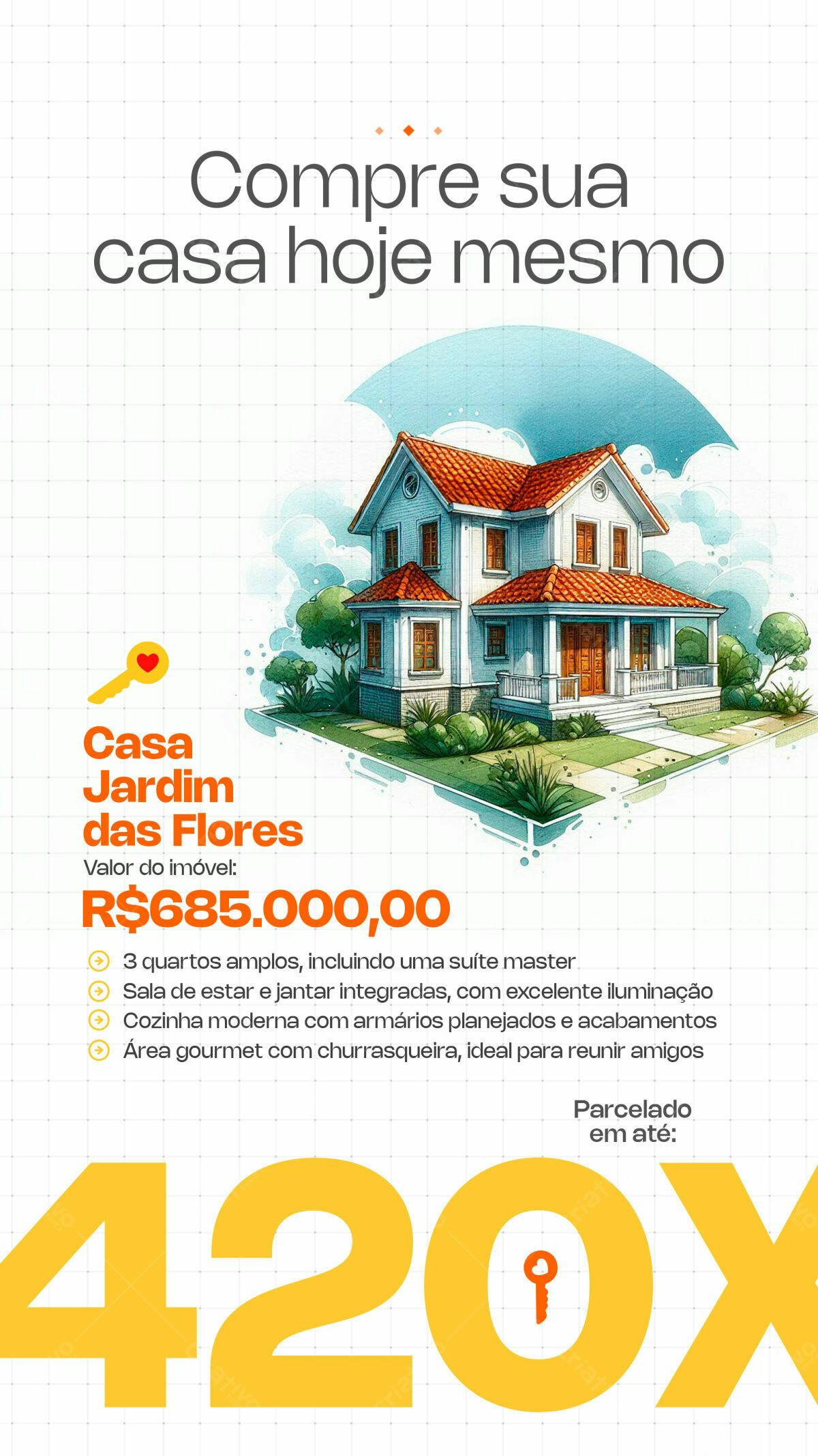 Flyer Imobiliário Casa Jardim das Flores PSD Editável