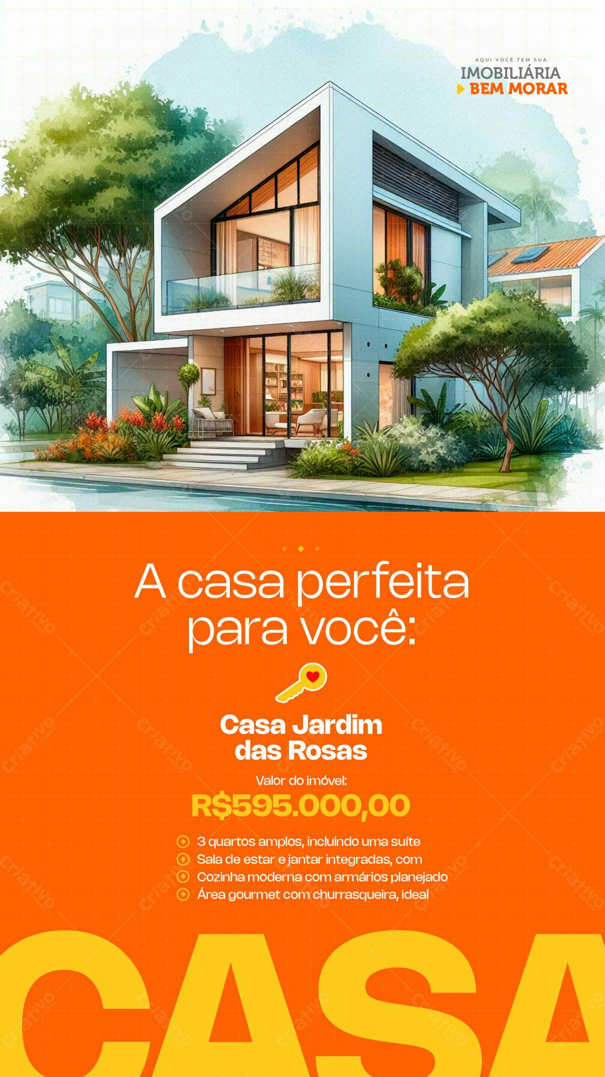 Flyer Imobiliário Casa Jardim das Rosas PSD Editável