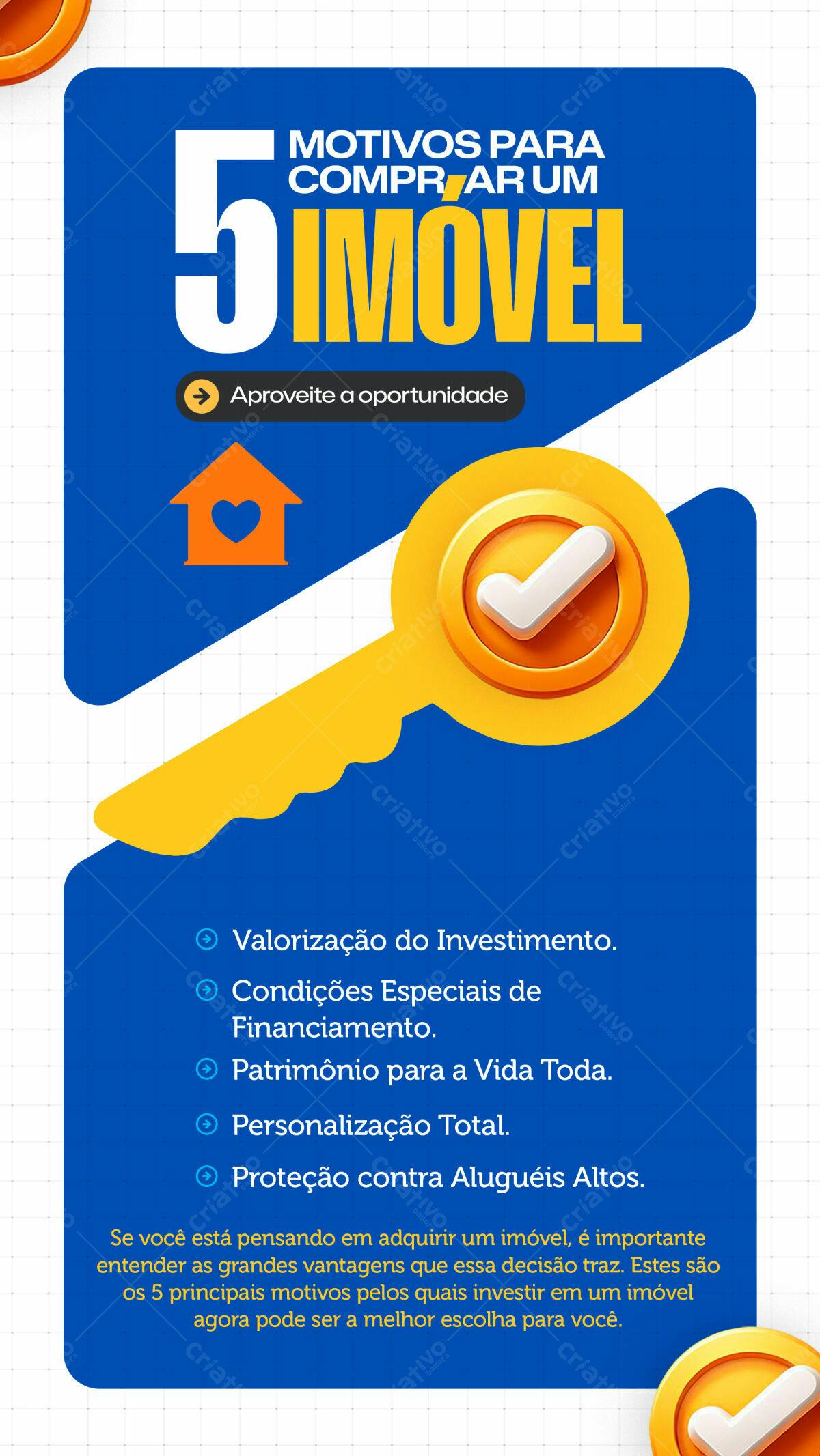 Flyer 5 Motivos para Comprar um Imóvel PSD Editável