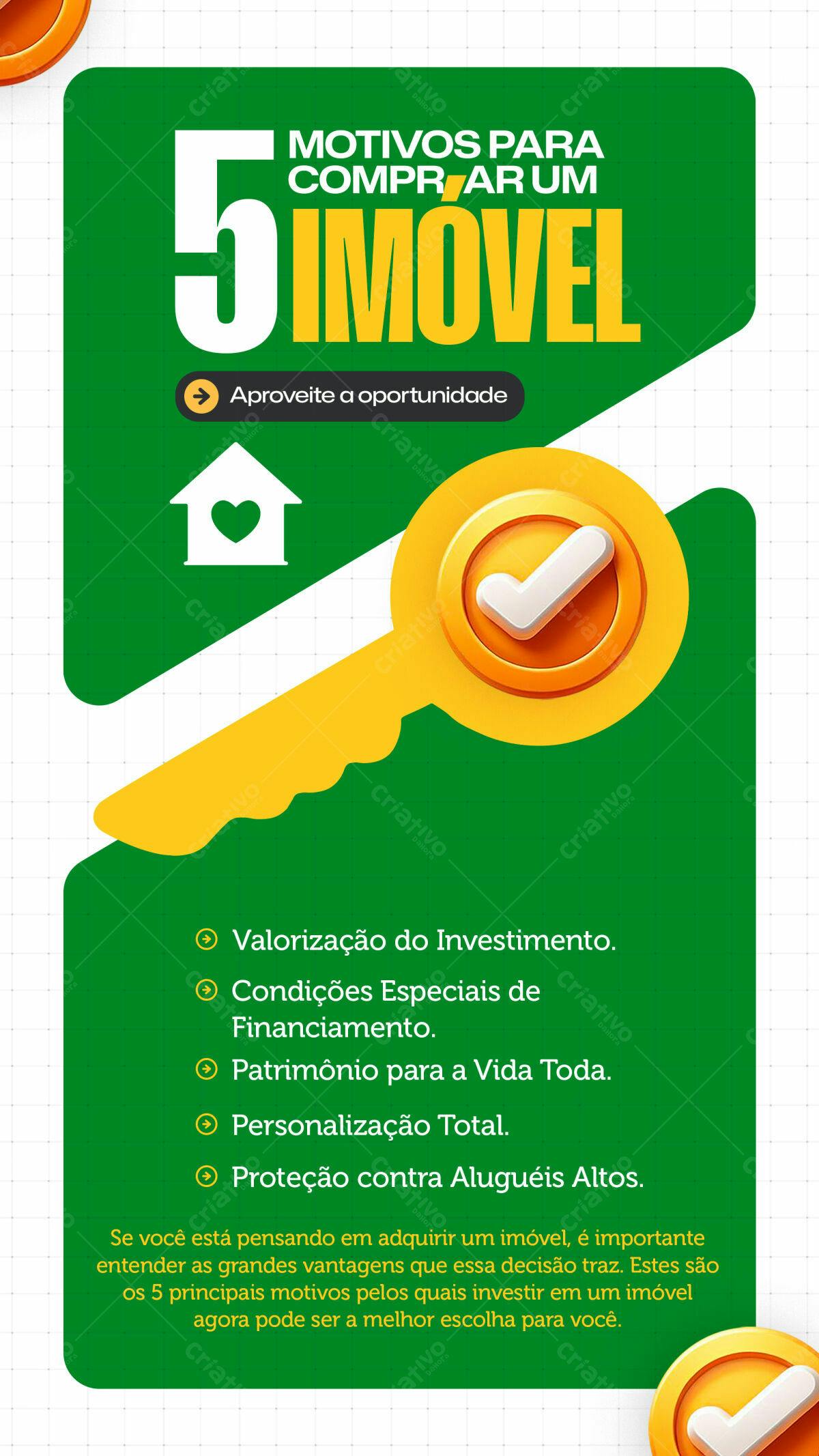 Flyer 5 Motivos para Comprar um Imóvel PSD Editável
