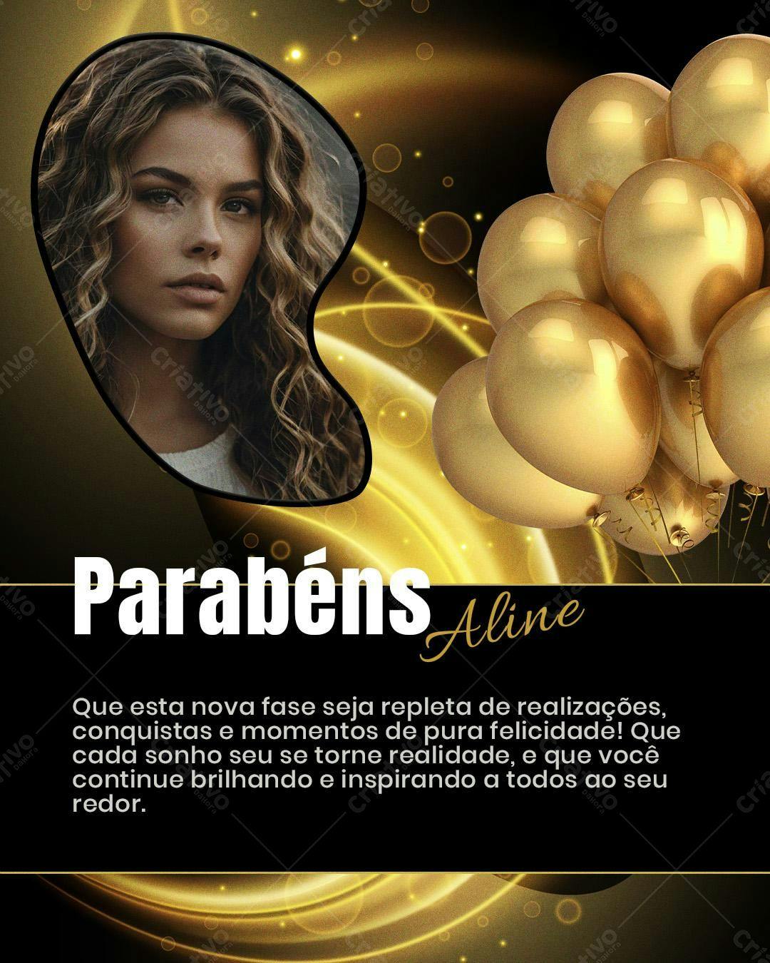 Convite de Aniversário Dourado PSD Editável