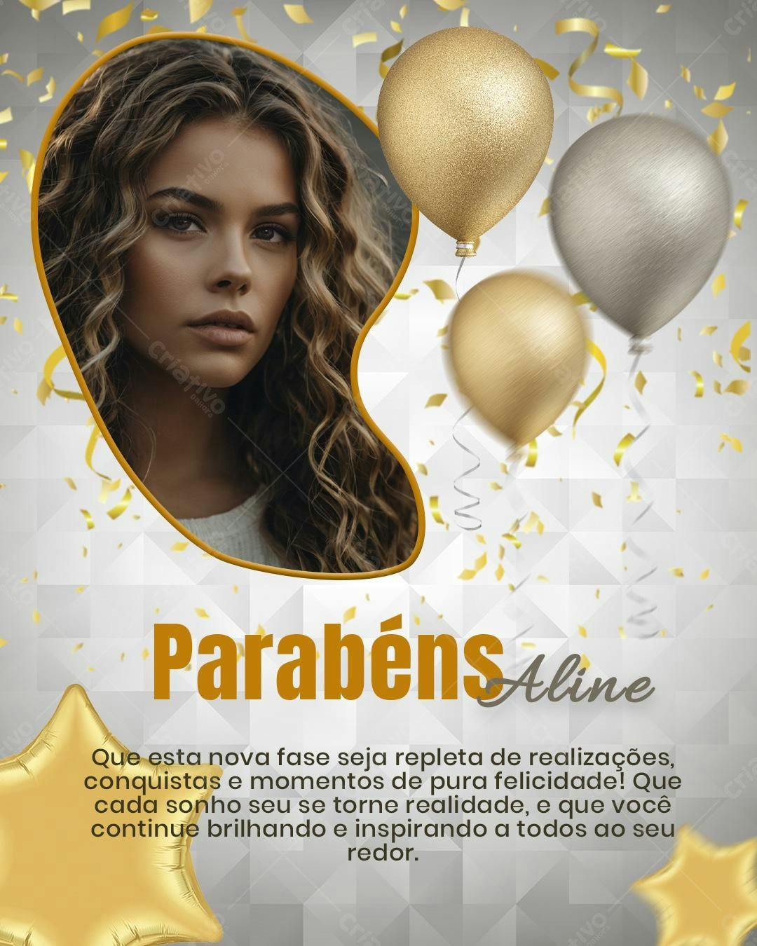 PSD para Aniversário com Balões Dourados e Prateados Editável