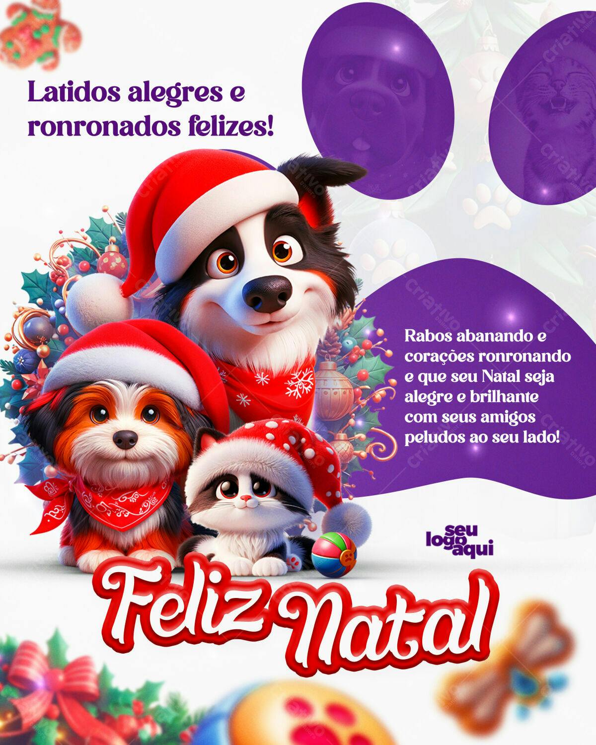 Flyer Natal com Cães e Gatos PSD Editável