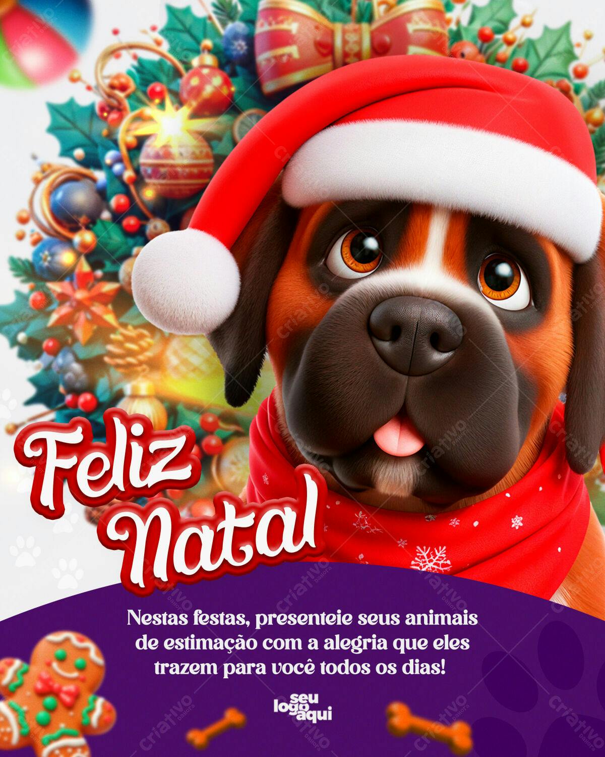 Flyer Natalino com Cachorro Boxer PSD Editável