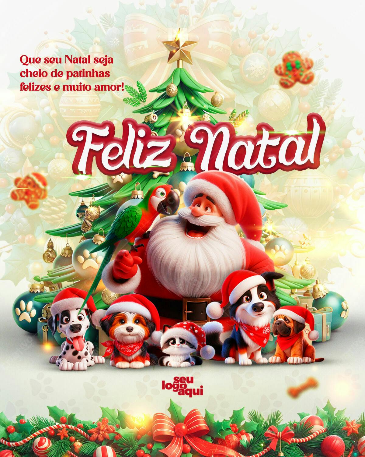 Flyer Natal com Papai Noel e Animais PSD Editável