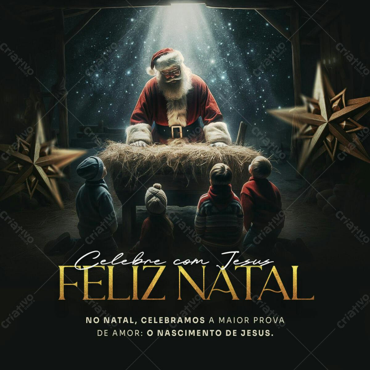 Flyer Natalino com Papai Noel e Meninas PSD Editável