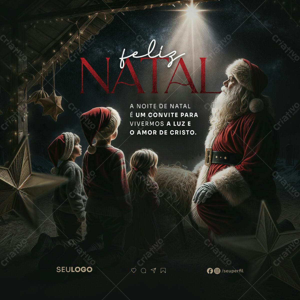 Postagem Natalina com Papai Noel e Crianças PSD Editável