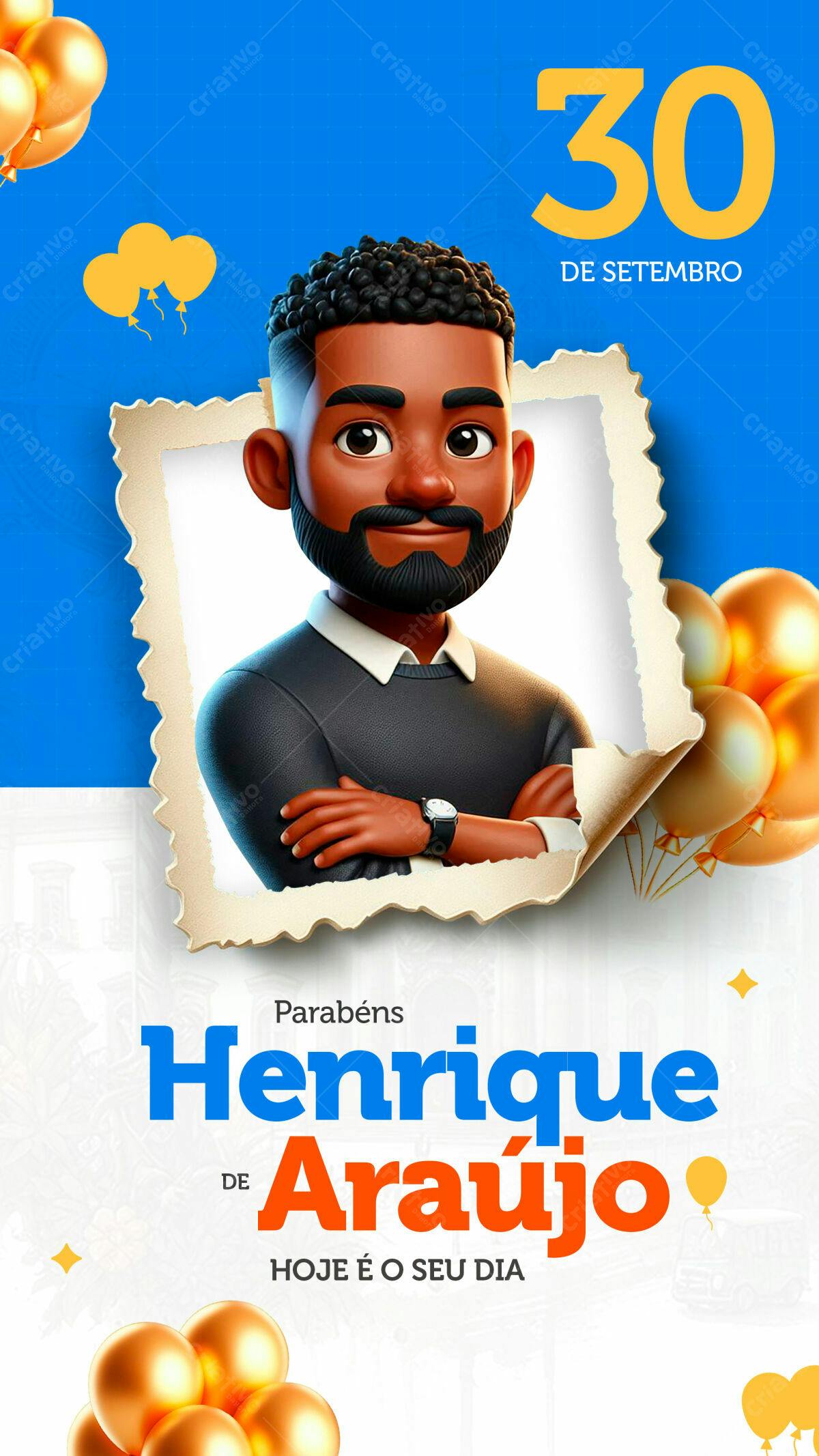 Convite de Aniversário para Homem PSD Editável