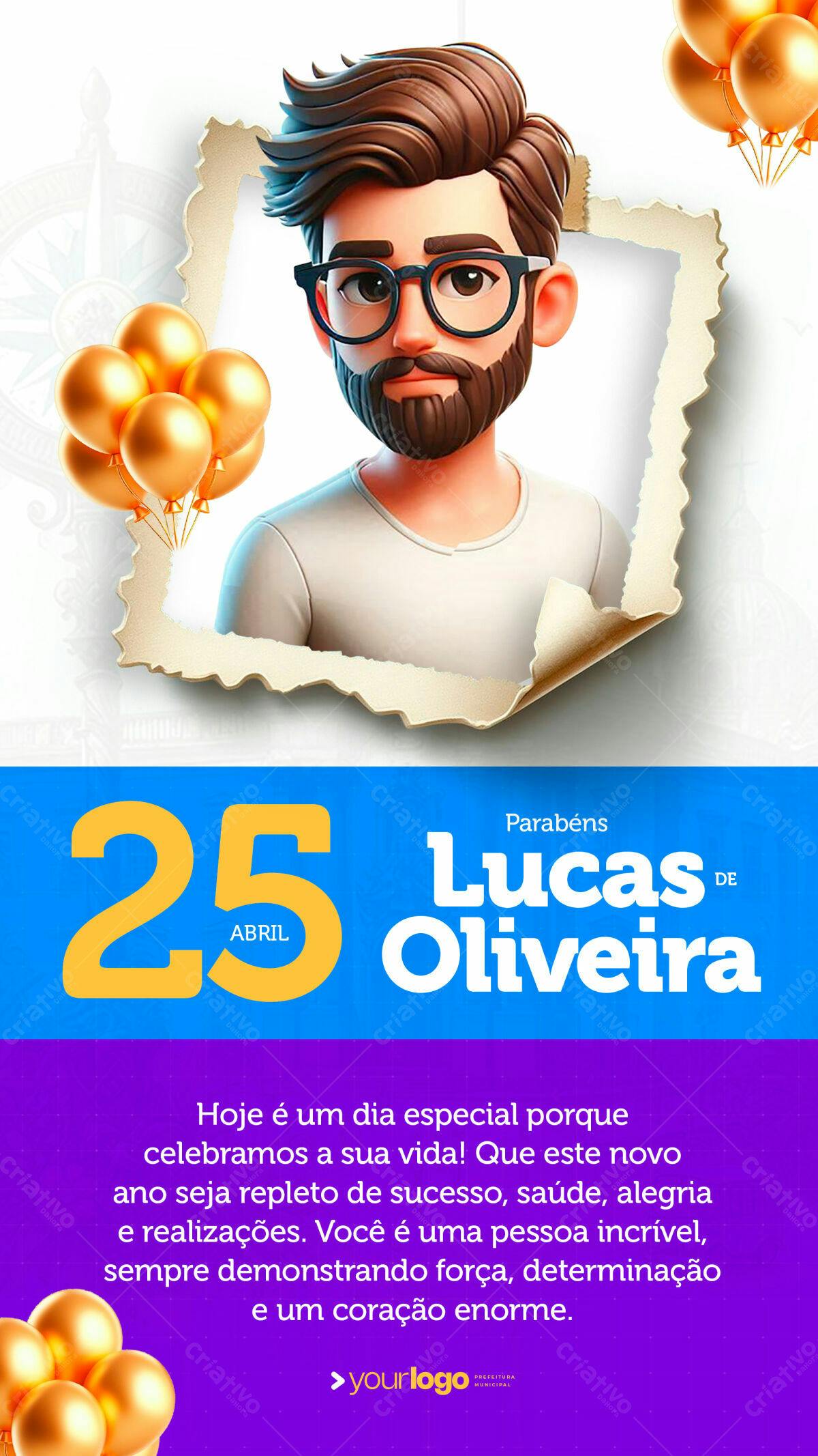 Convite de Aniversário para Lucas Oliveira PSD Editável