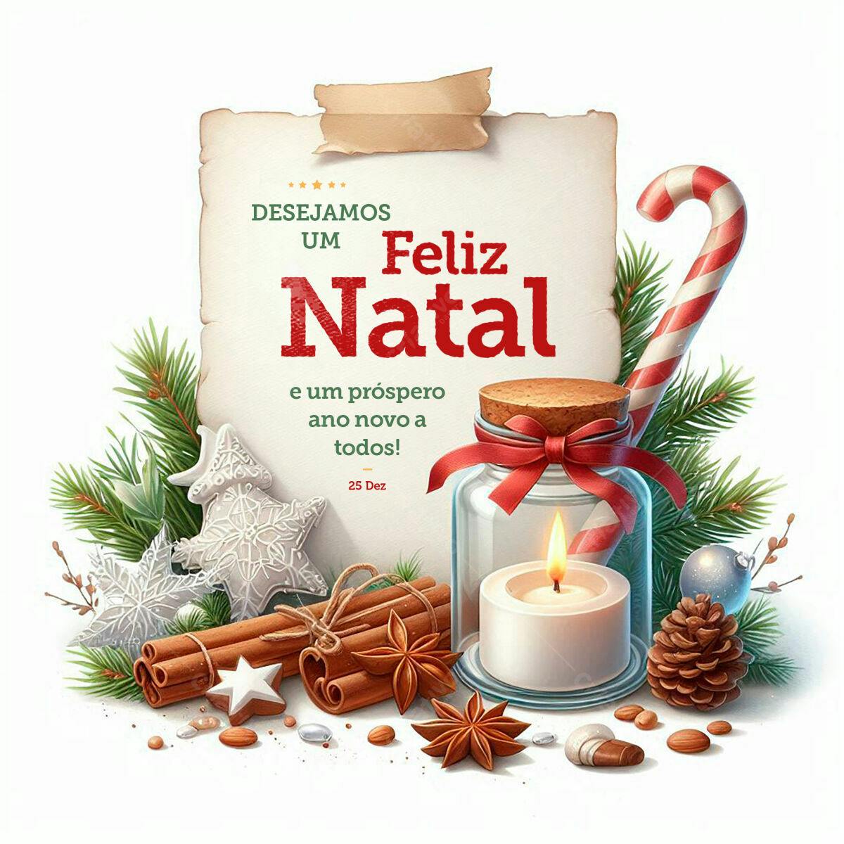 Cartão de Natal com Velas e Especiarias PSD Editável