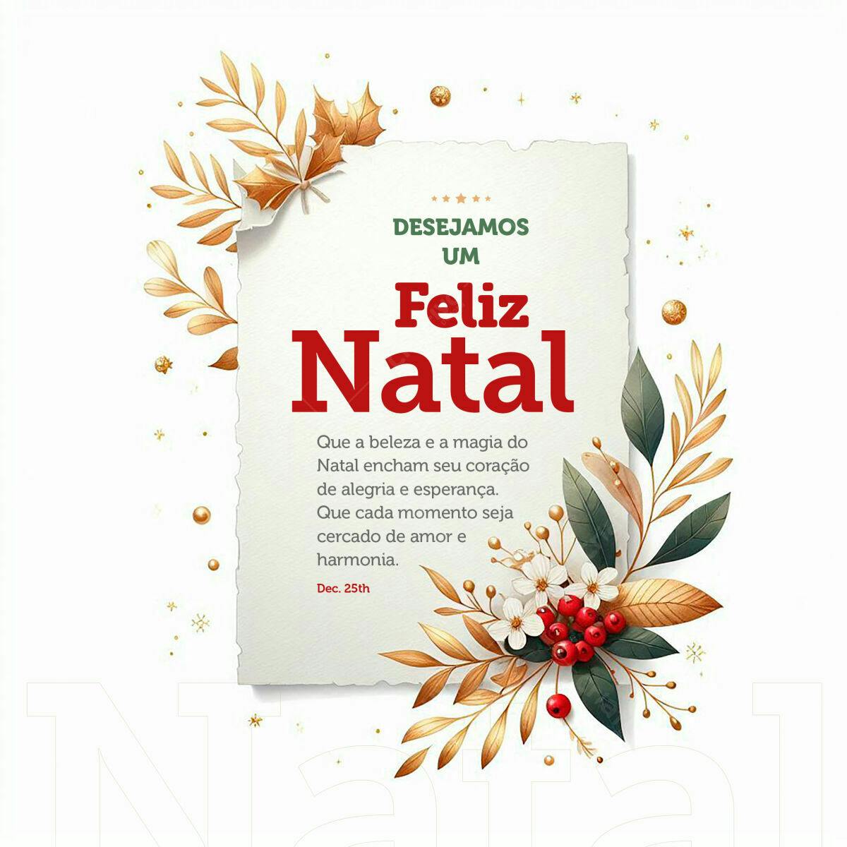 Cartão de Natal Elegante Dourado e Branco PSD Editável