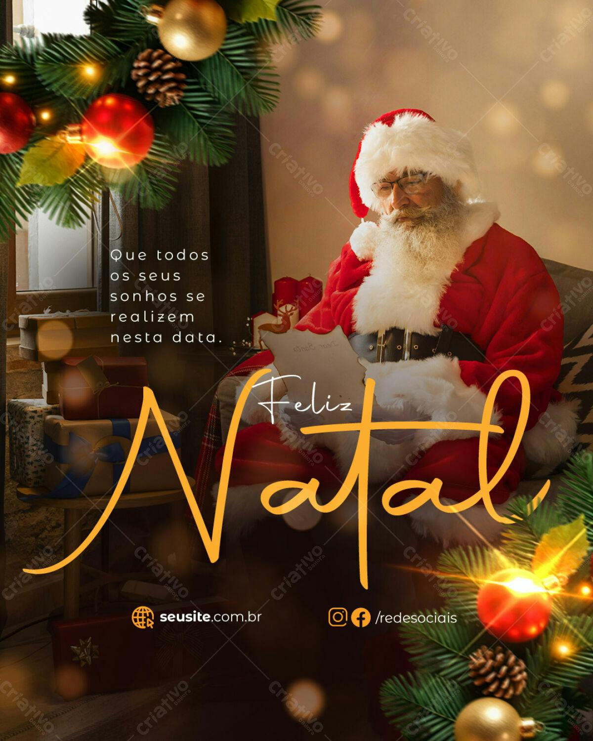 Postagem de Boas Festas Natalina PSD Editável