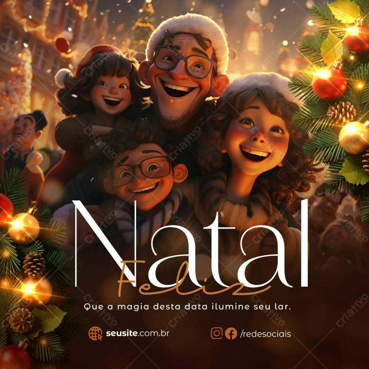 Postagem de Natal Família Feliz PSD Editável