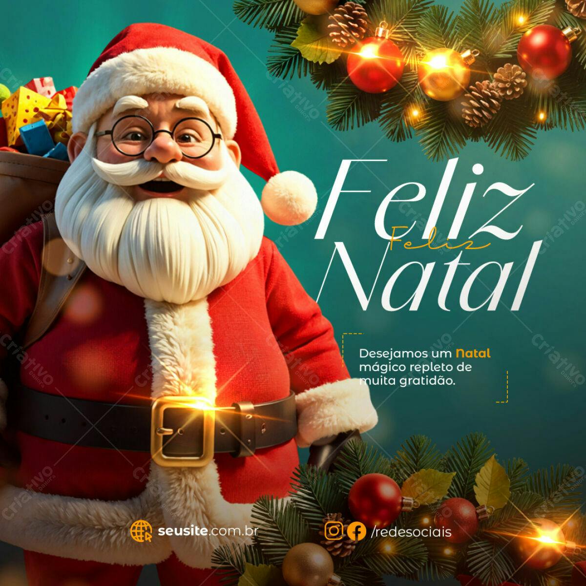 Postagem de Natal com Papai Noel PSD Editável
