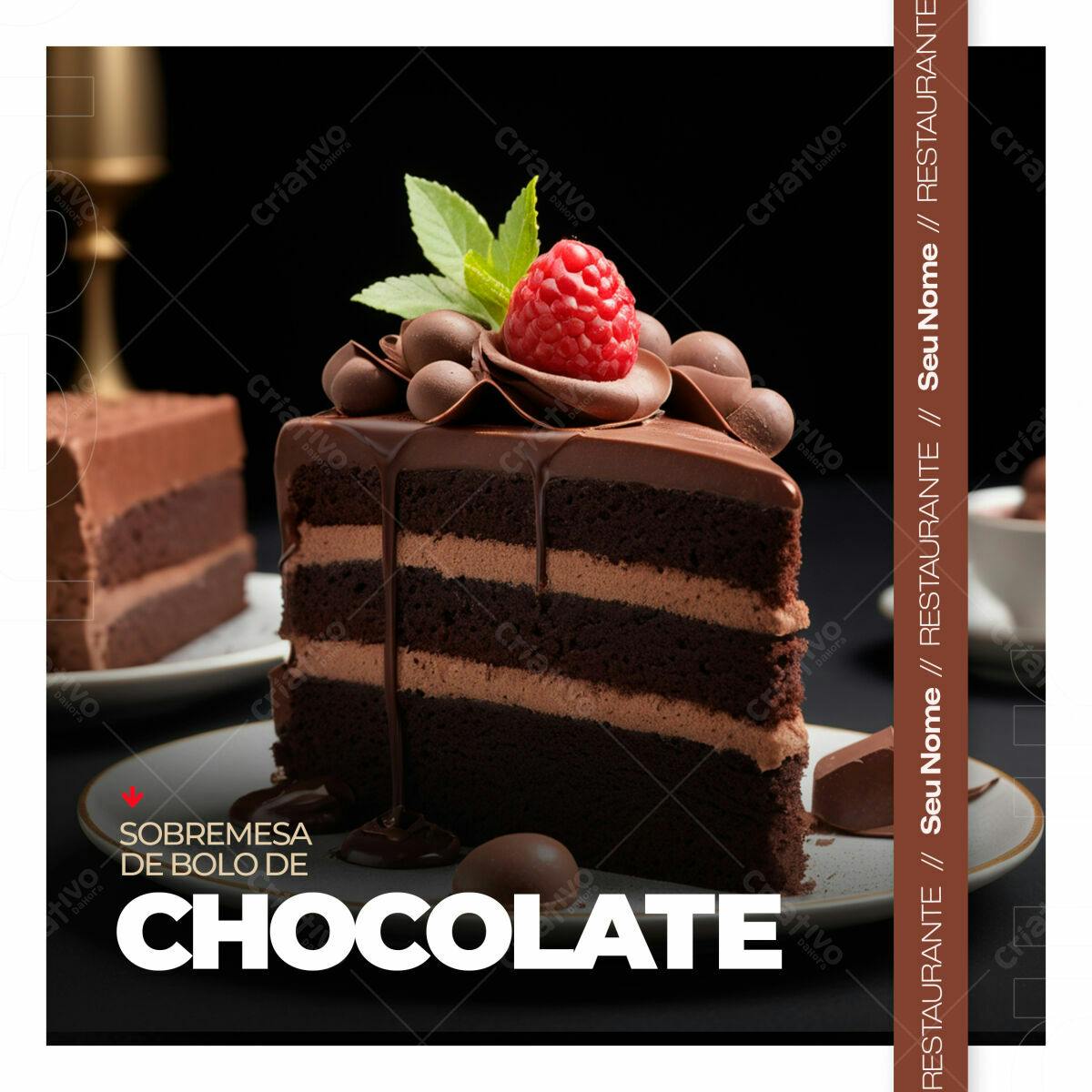 Post para Redes Sociais Sobremesa de Bolo de Chocolate PSD Editável