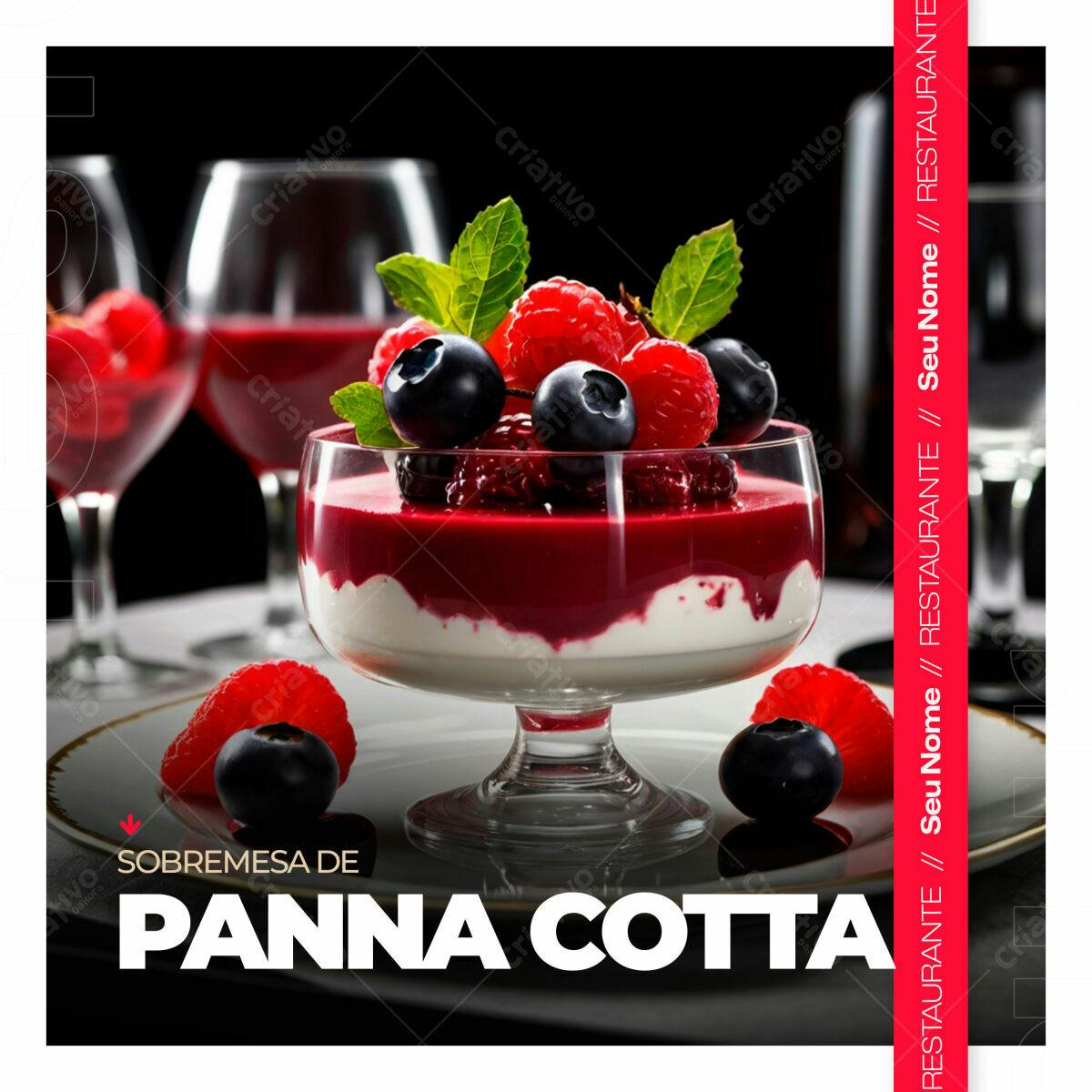 Post para Restaurante com Panna Cotta PSD Editável