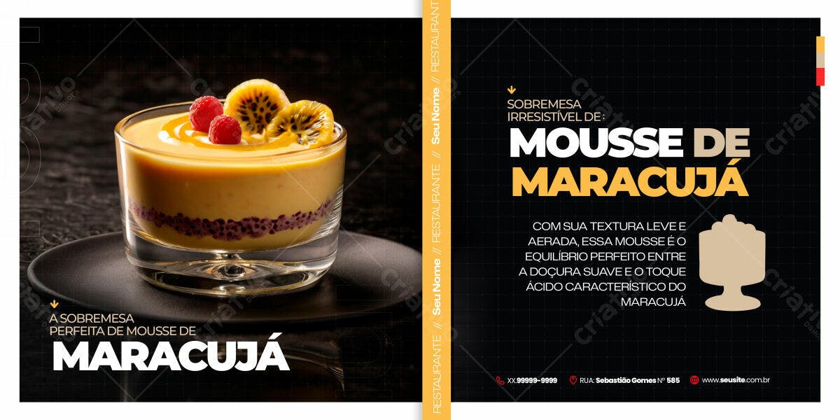 Menu Restaurante Mousse de Maracujá PSD Editável