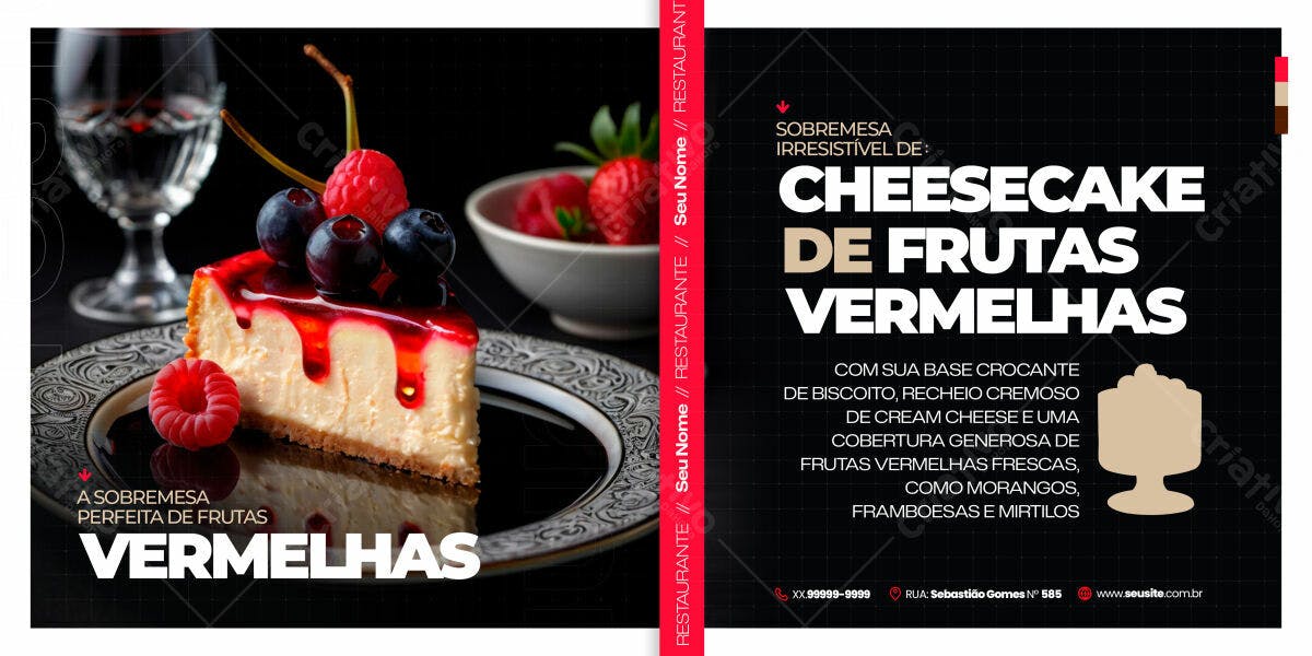 Menu Restaurante Cheesecake Frutas Vermelhas PSD Editável