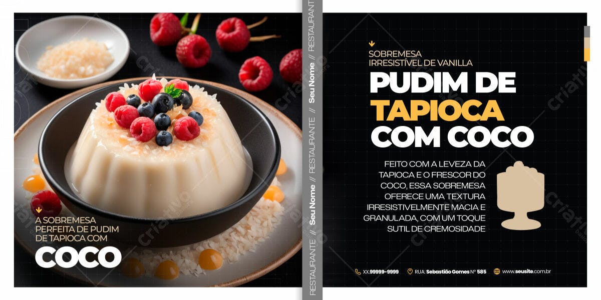 Menu de Restaurante com Pudim de Tapioca PSD Editável